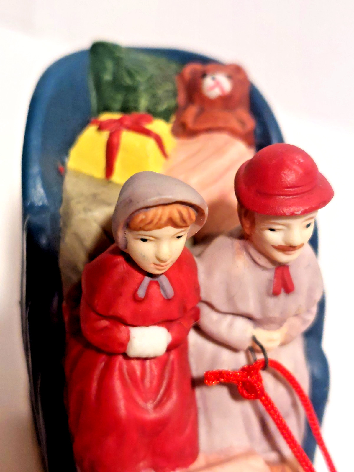 Vintage Horse Drawn Sleigh Christmas Village Figurine Porcelain w/ Metal 2pc Set