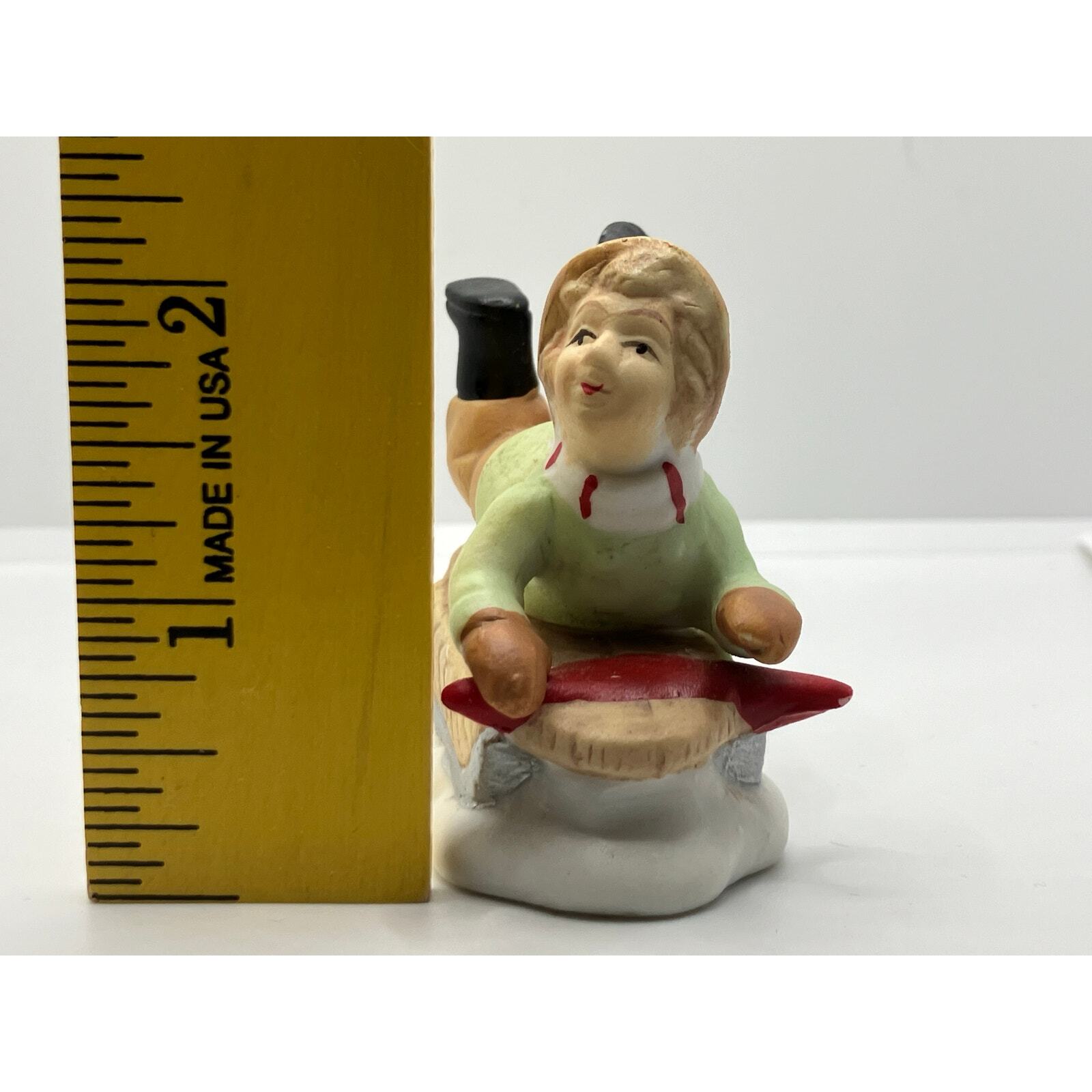 Christmas Village Boy Sledding Blonde 2″ Figure People Children Miniature