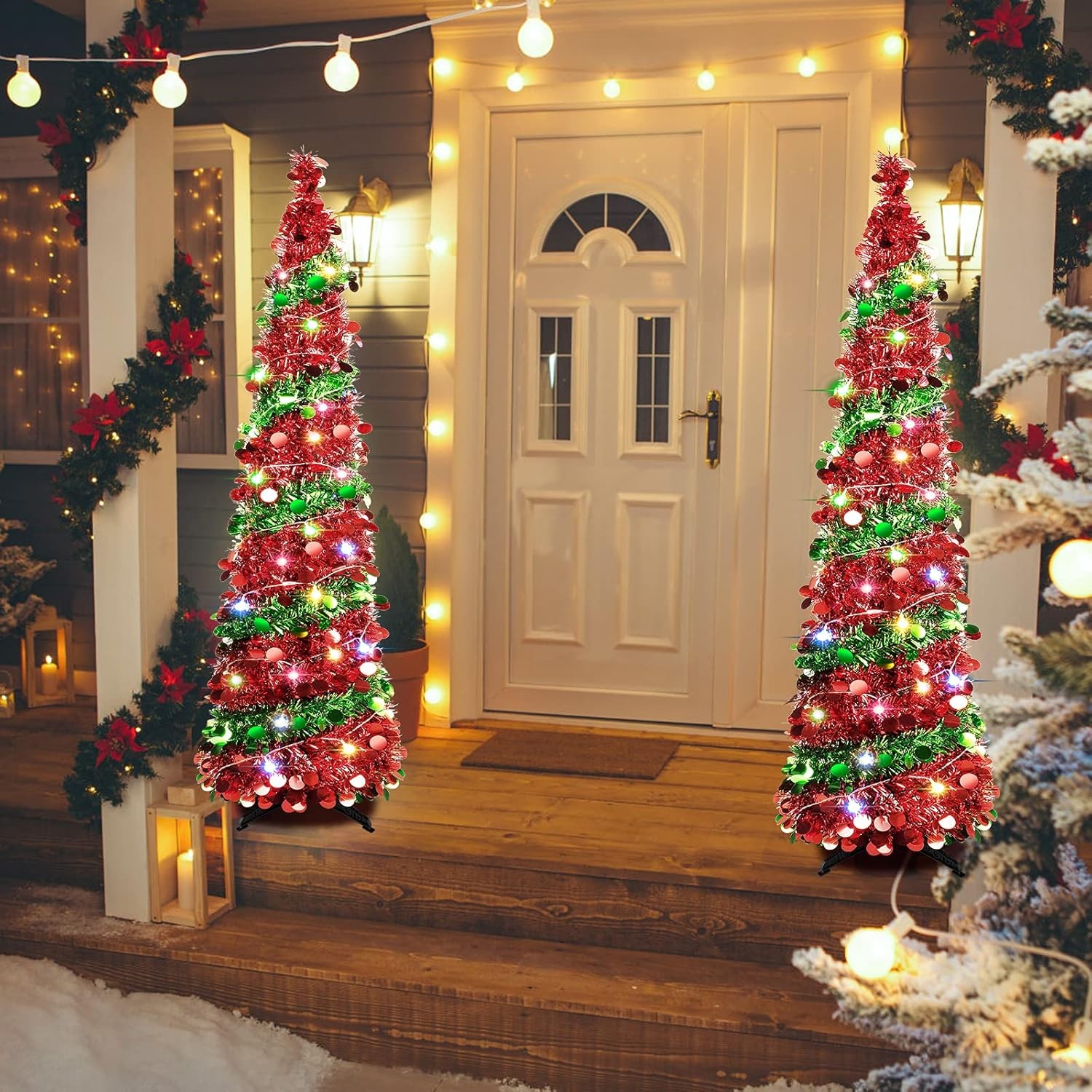 5 FT Collapsible Sequin Pop Up Christmas Tree with Tree-red Green