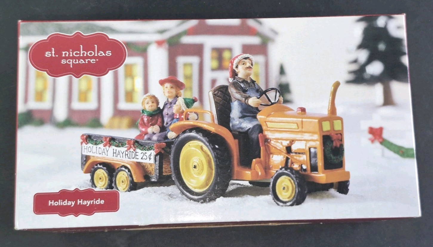 St Nicholas Square Christmas Village Holiday Hayride Orange Tractor Figurine