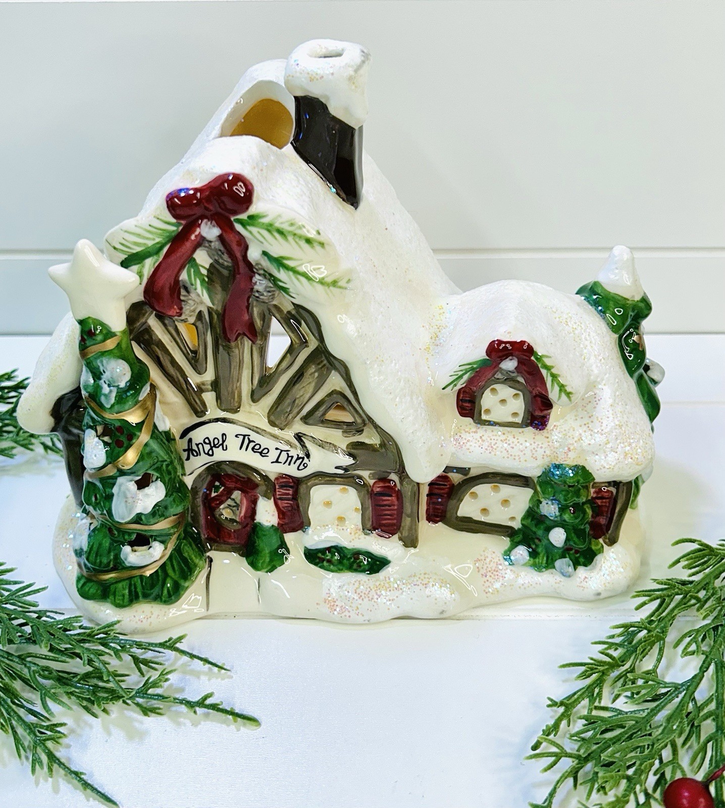 Christmas Candle House Blue Sky Clayworks Angel Tree Inn Reindeer Village 2012
