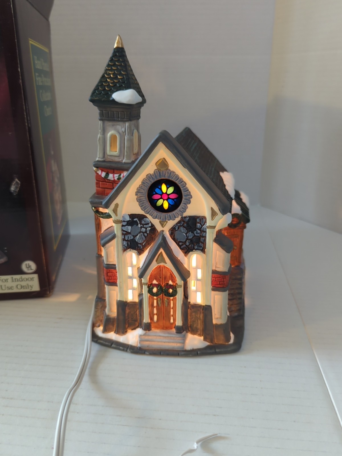 Galleria Christmas Village Church – Hand-Painted Porcelain with Light & Cord