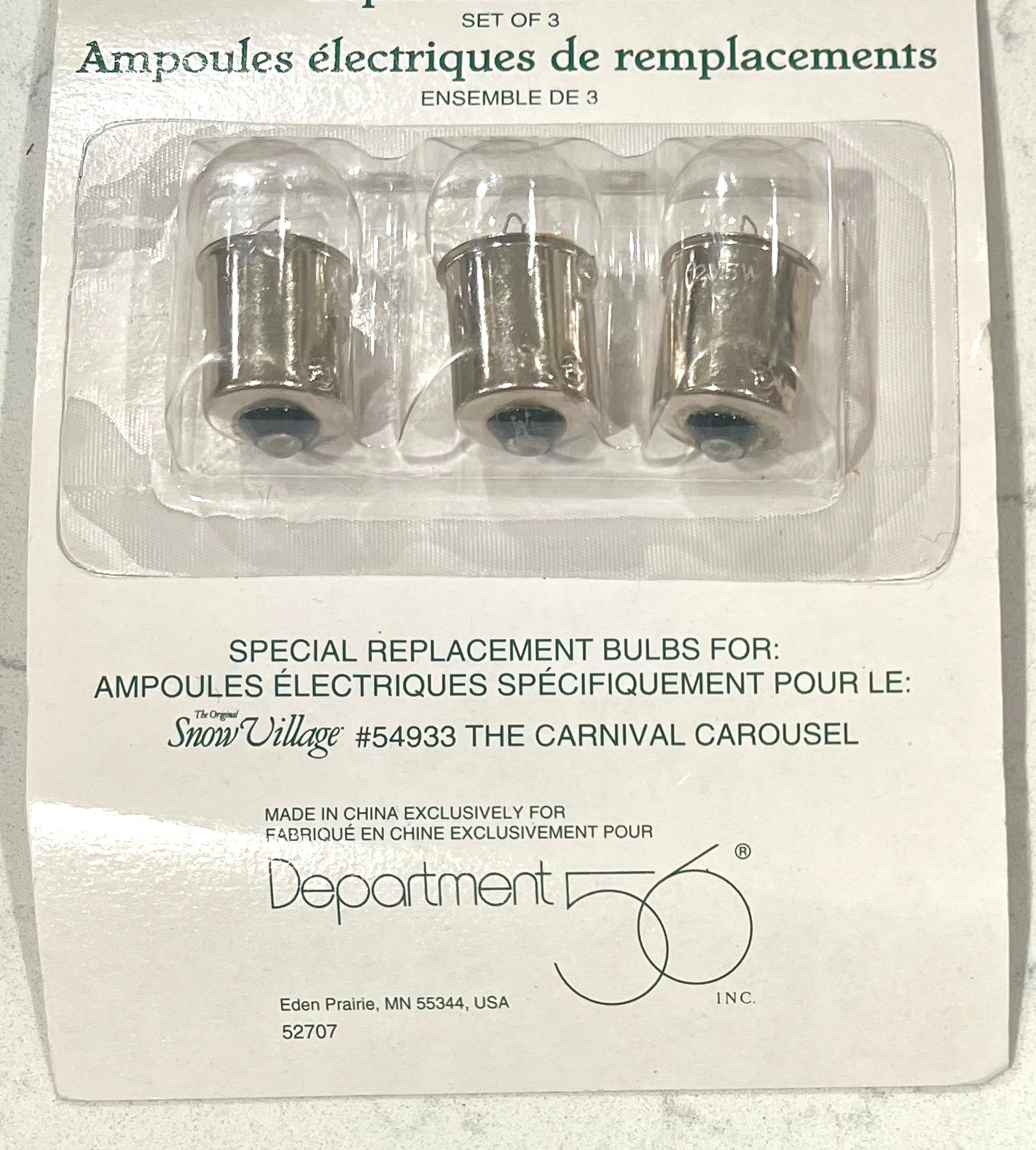 Dept 56 Snow Village Lighting Accessories -3 Bulb Replacements – #52707