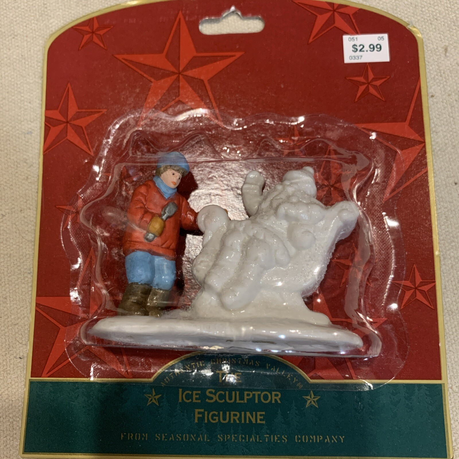 Santa Claus Snow Ice Sculptor Sleigh Christmas Village Accessory NIB Vintage