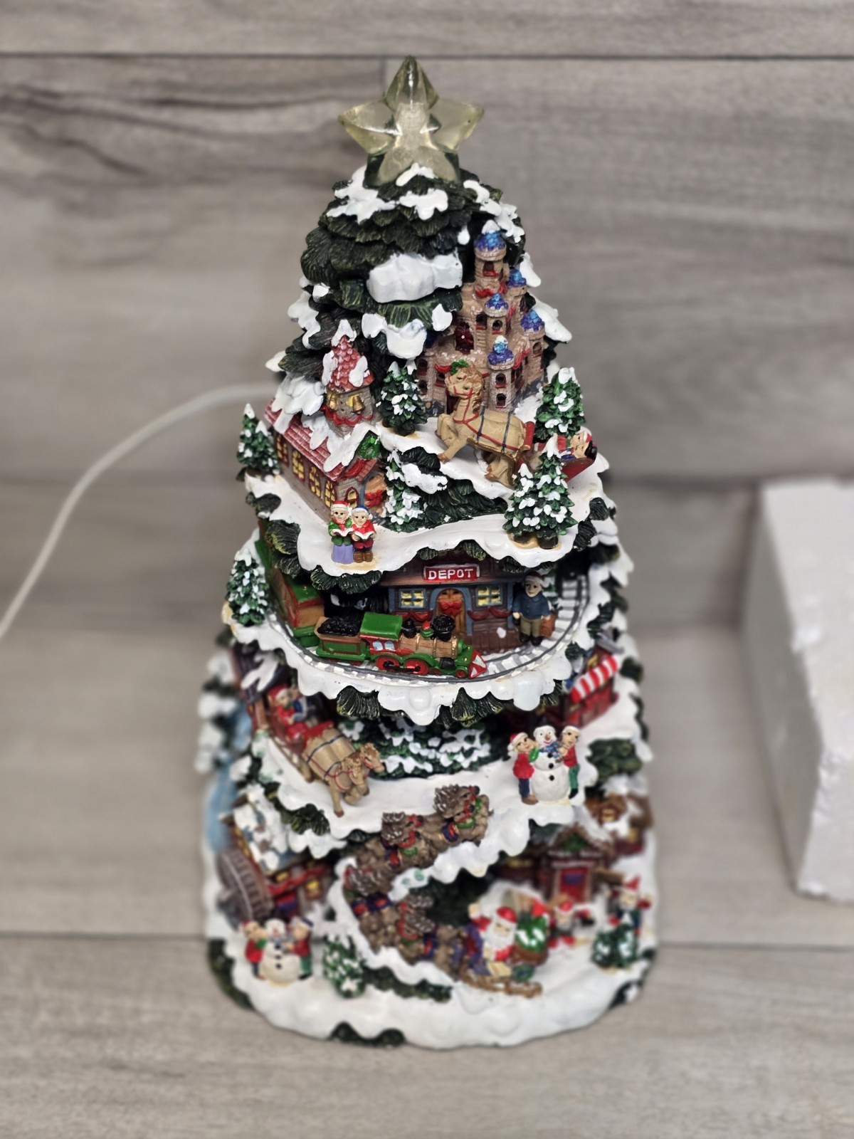 Vtg Kmart Trim A Tree Lighted Christmas Tree Village Scene Holiday Decor 13.5″