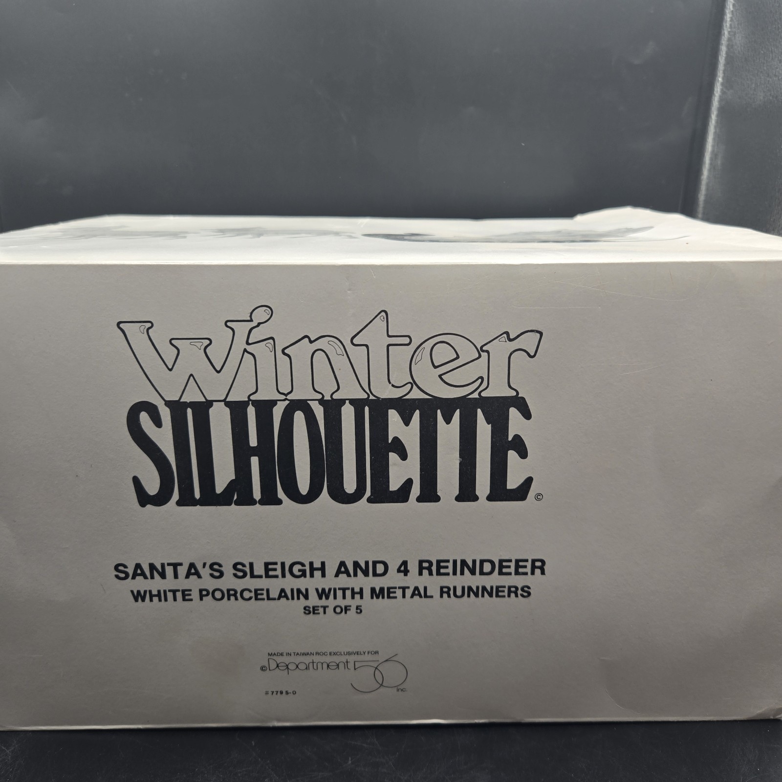 Department 56 “Winter Silhouette” Santa’s Sleigh and 4 Reindeer set Original Box