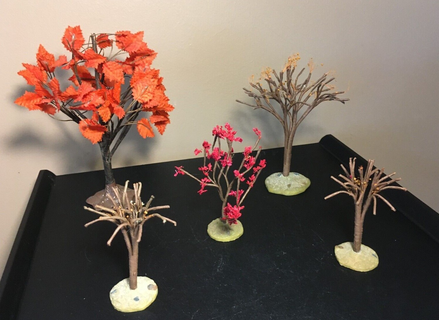**Vintage LEMAX AUTUMN FALL HALLOWEEN TREES SET OF FIVE MAPLE MULBERRY RED ORG**
