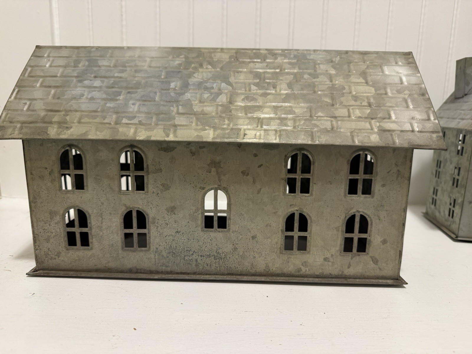 Pottery Barn Galvanized Village Three Piece Set Train Station House Well RARE