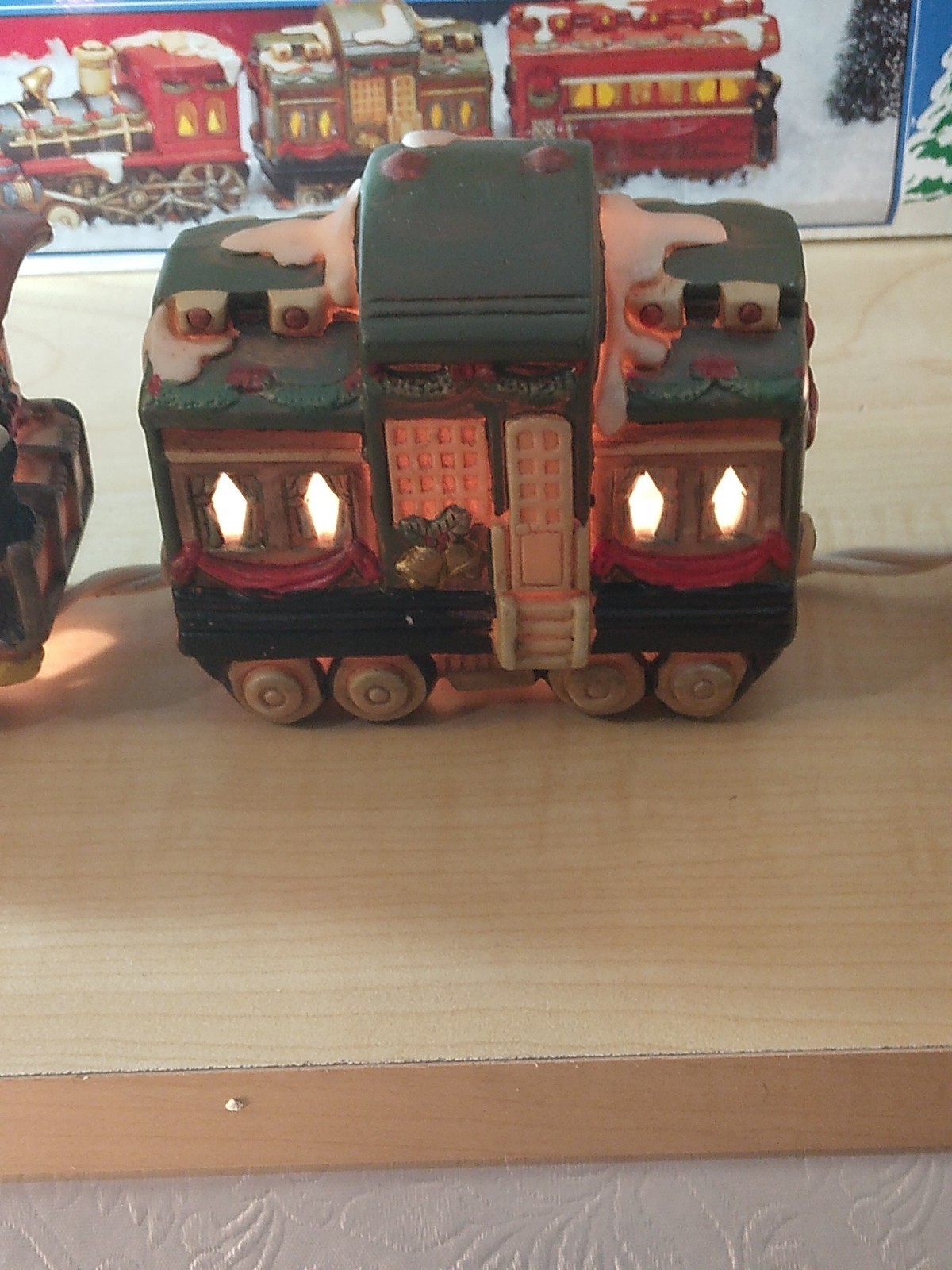Vintage 1992 Fabri-Centers Hand Painted Porcelain Lighted Train 3pc W/Box Works!