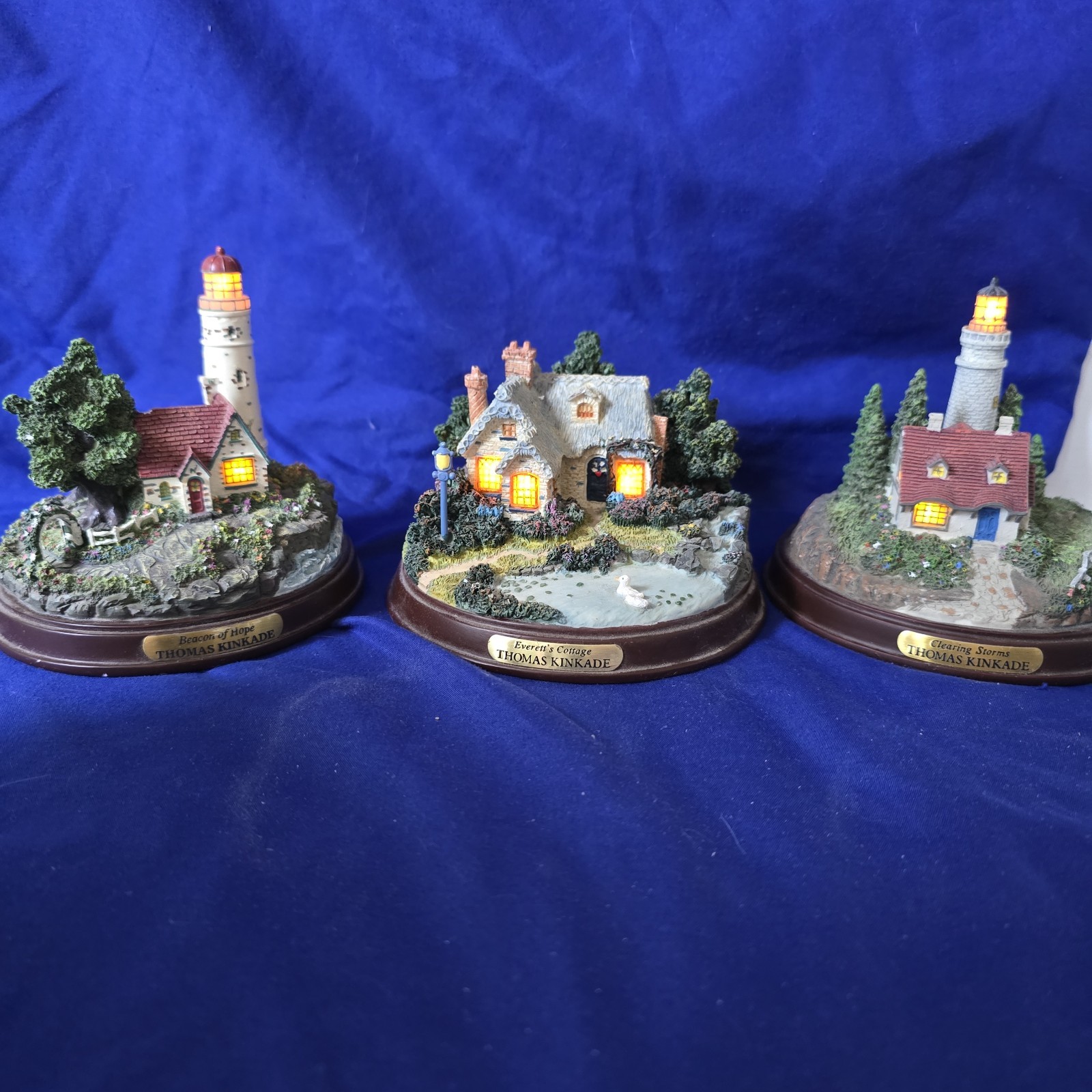 Thomas Kinkade Lighted Cottage/ Lighthouse Collection Lot Of 3, Working