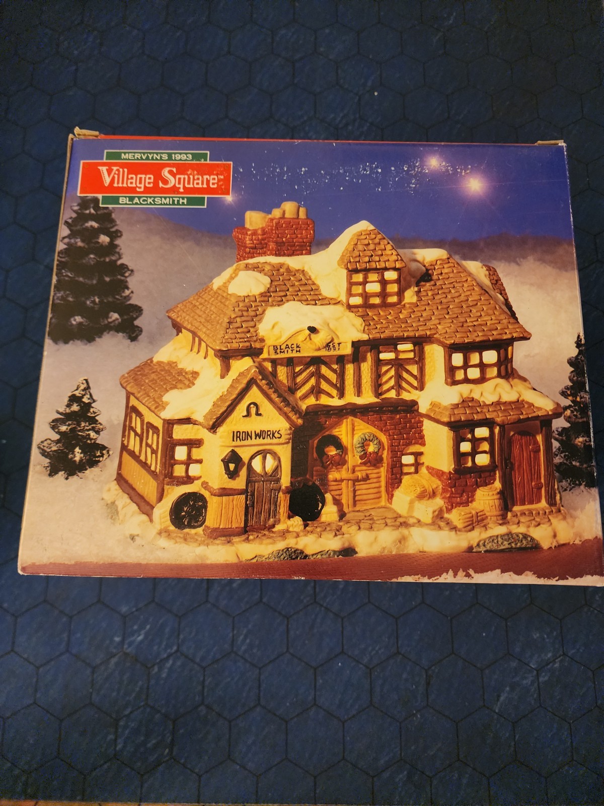 VINTAGE Mervyn’s 1993 Village Square Blacksmith Iron Works Building Christmas.