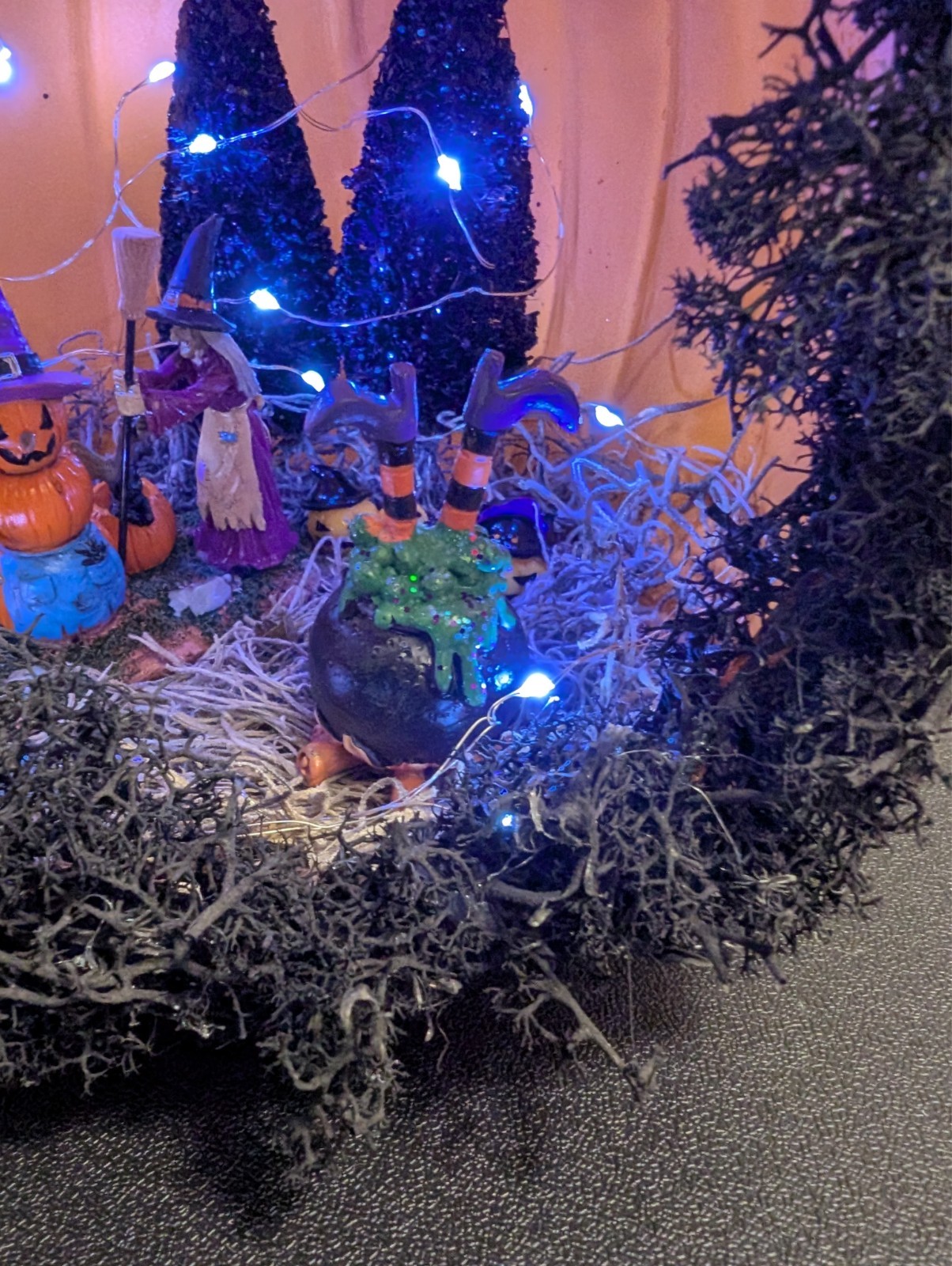 Halloween Pumpkin Diorama: Witch House Scene with Fairy Lights