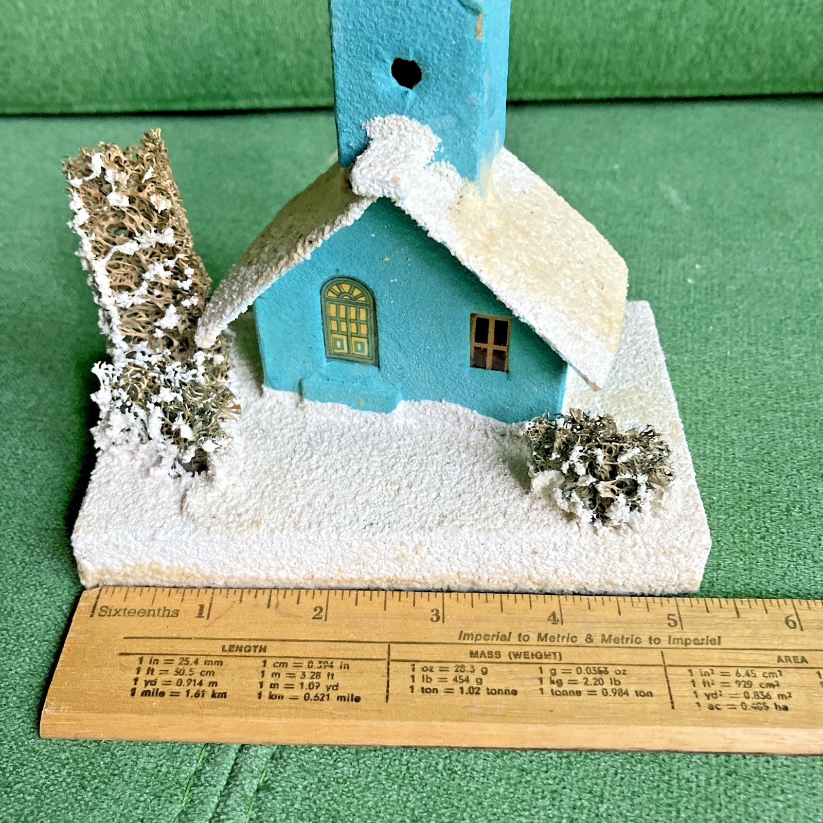 3 Vtg Christmas Putz Houses Cardboard w Mica Glitter, Windows, Trees