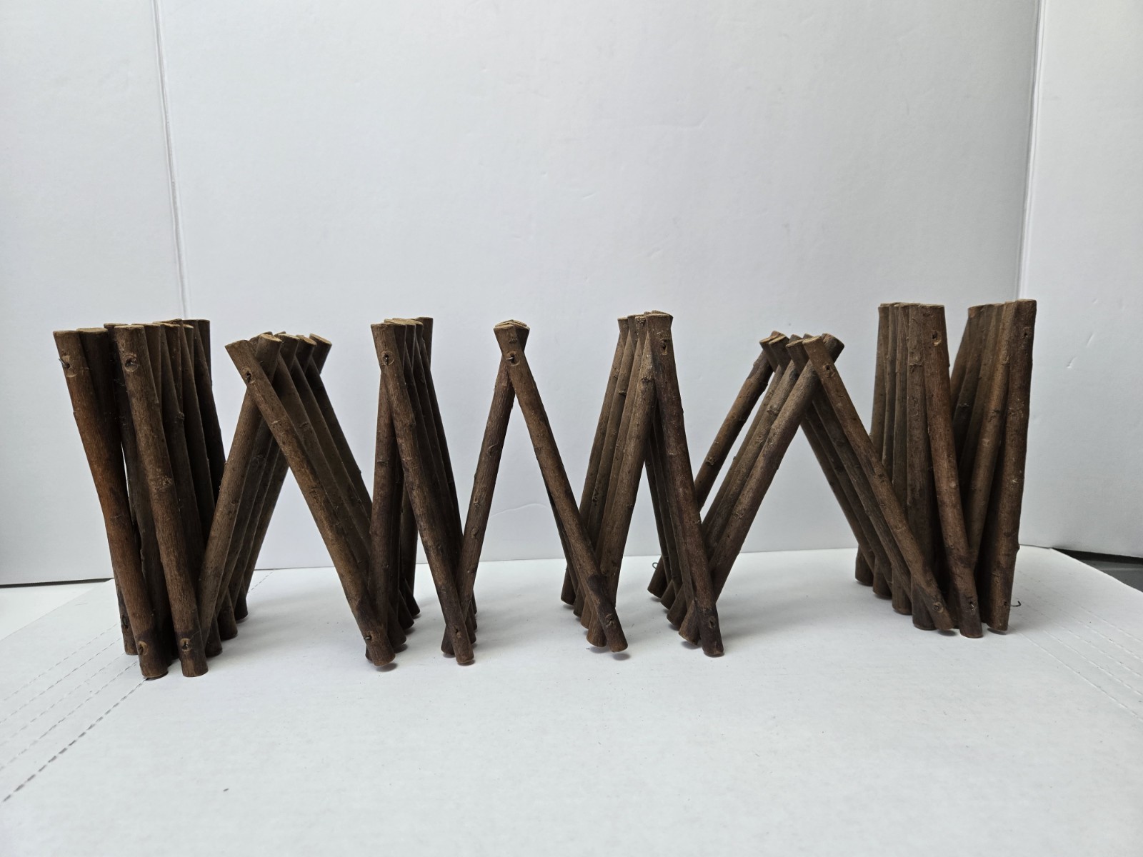 Vintage Christmas village putz stick wooden fence connected feather tree 66″