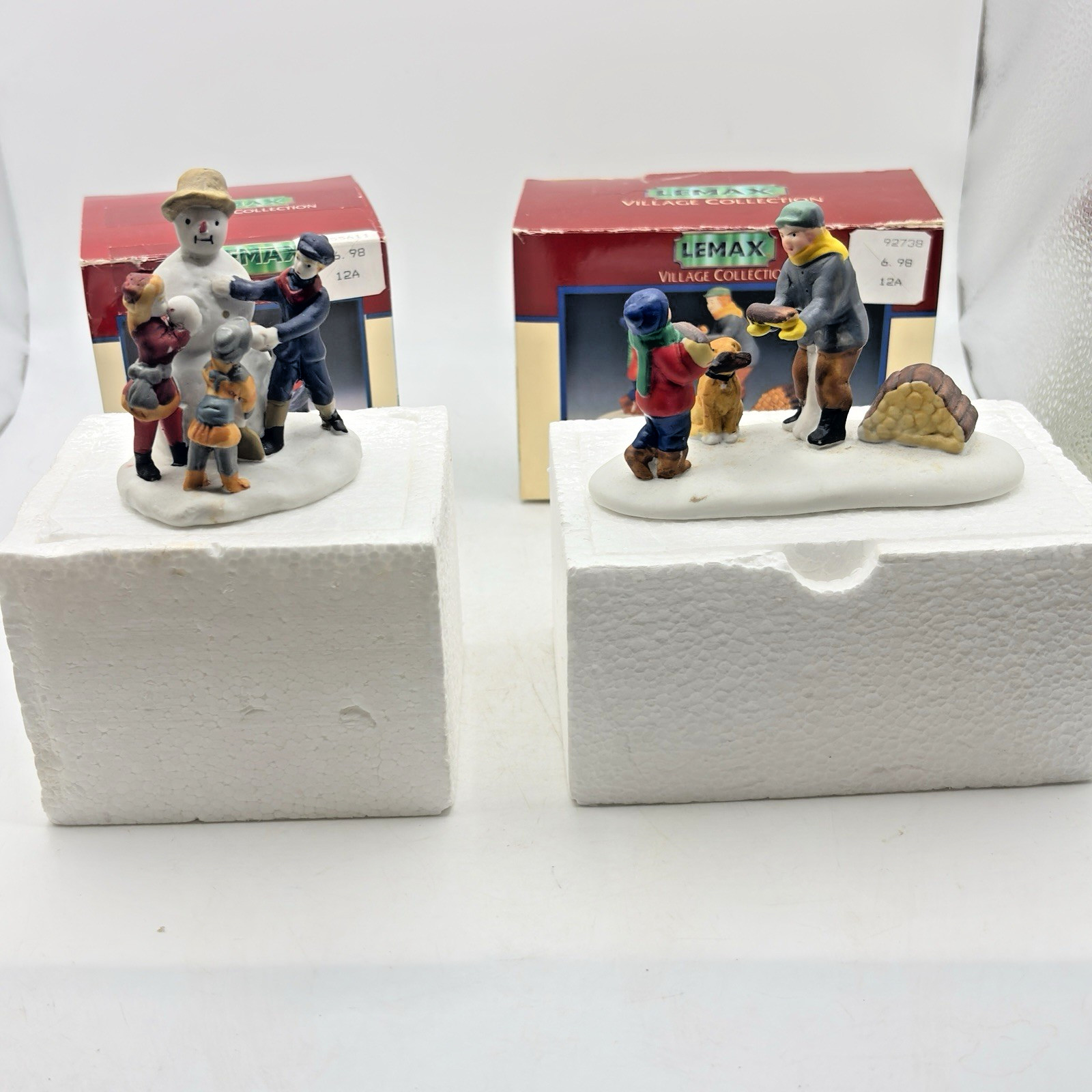 Lemax Christmas Village Collection Lot Of 2 Building A Snowman & Carrying Wood
