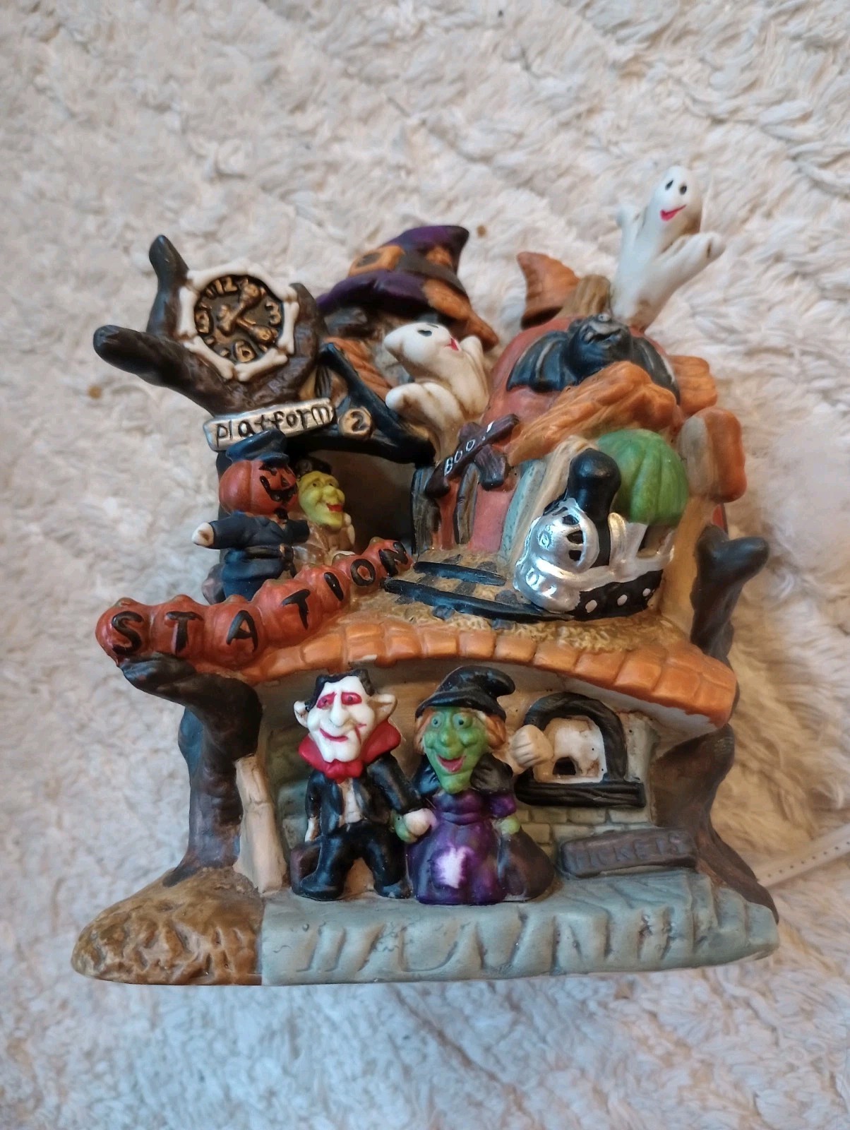 Vintage Spooky Hollow Platform Station Porcelain House Halloween Village