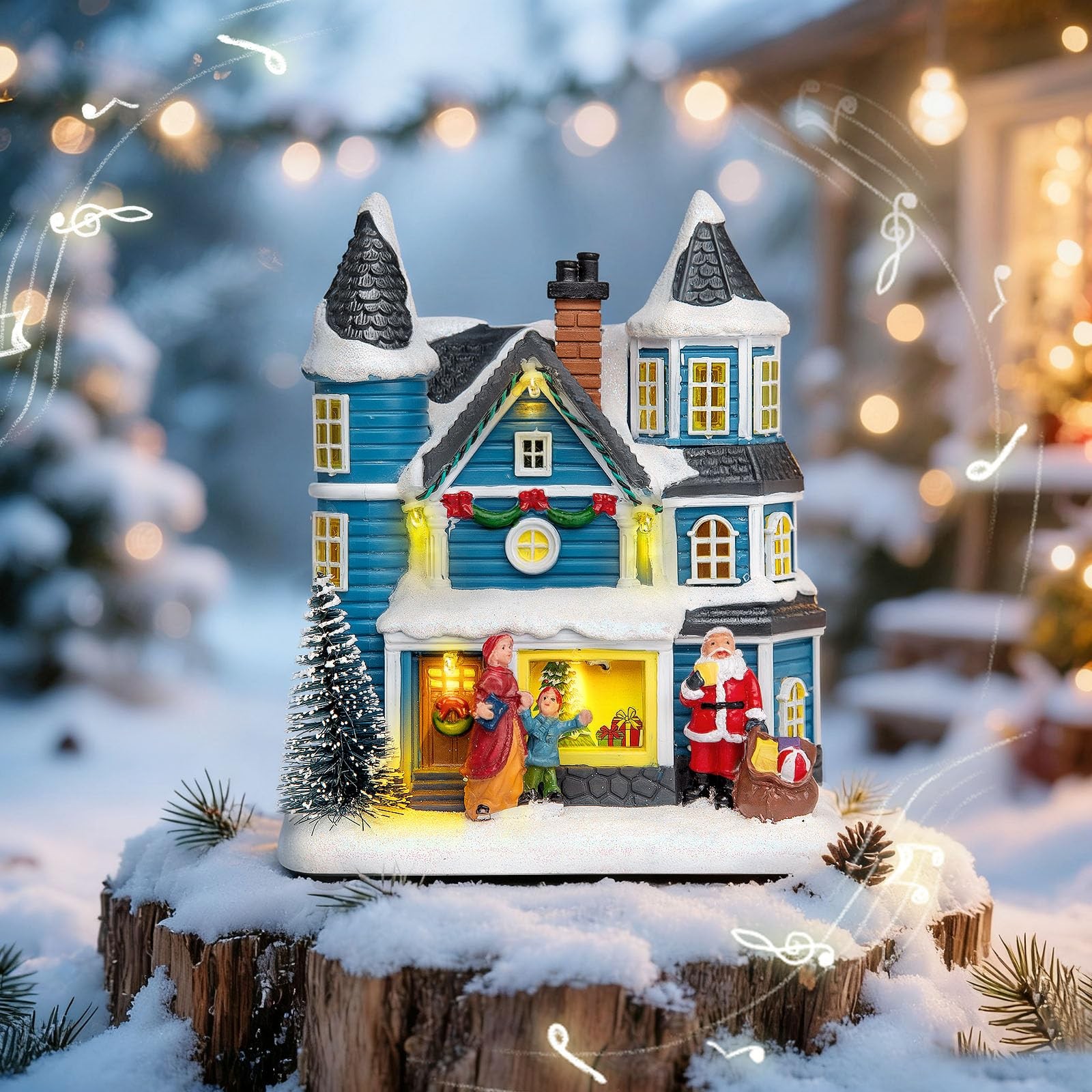 LED Lighted Musical Blue Victorian Village House – 7.4″ Christmas Collectible…
