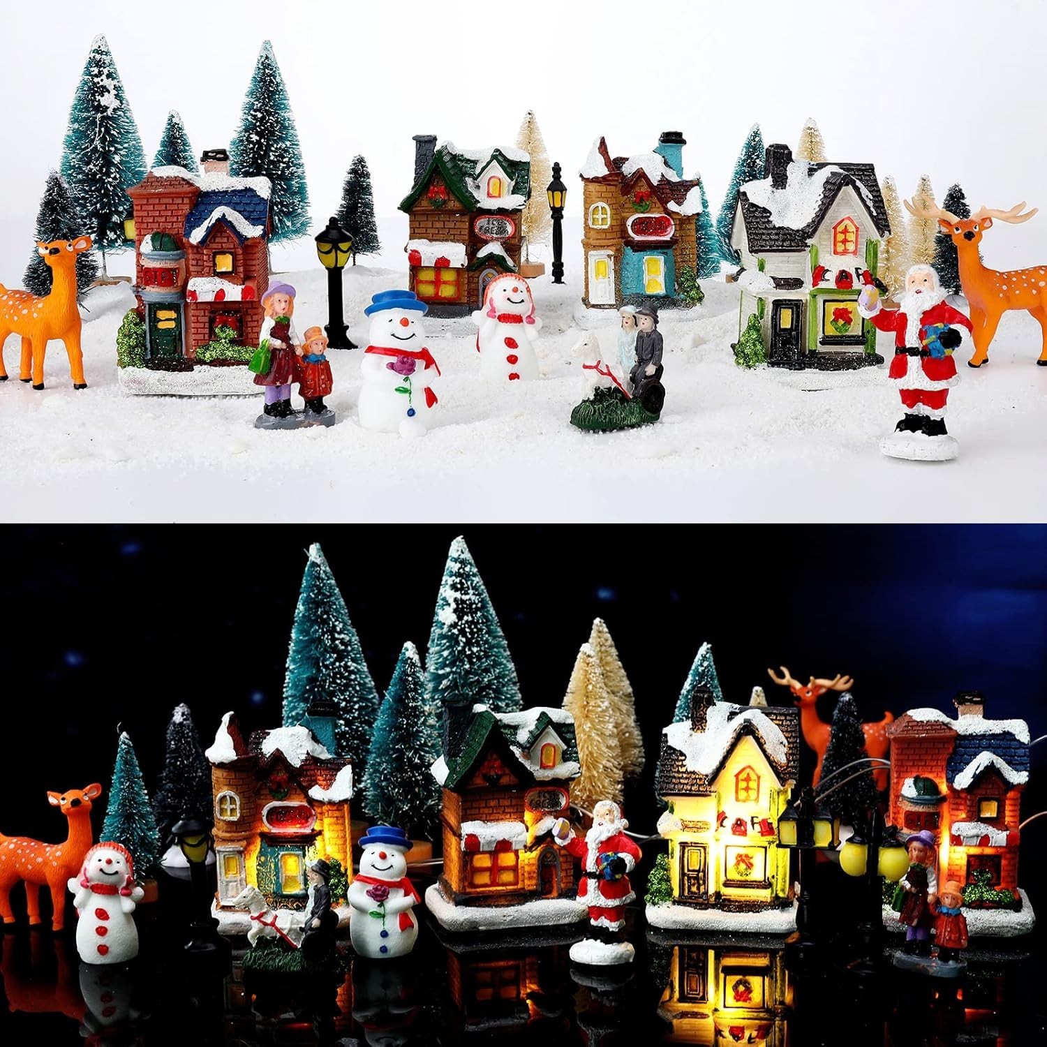 Magical 31-Piece Christmas Village Figurines with Snow Blanket and LED Lights