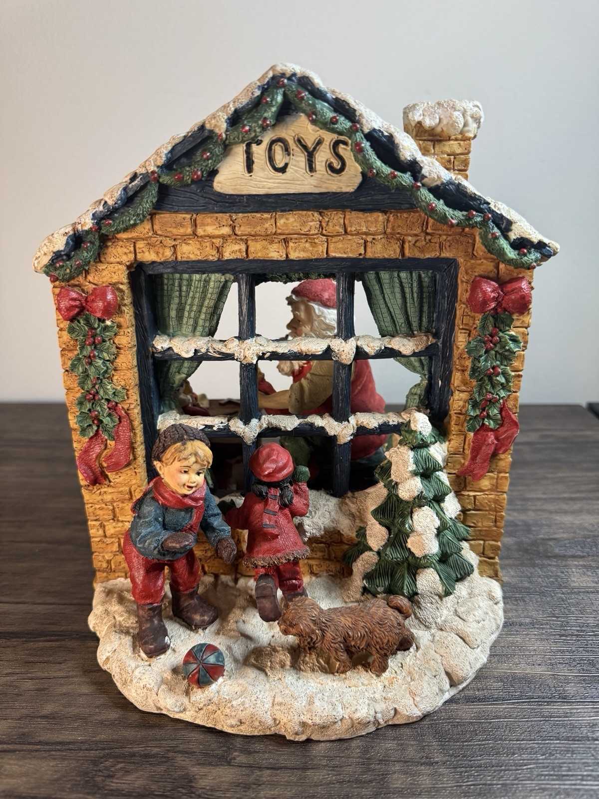 Vintage 1970s Christmas Decor- Double Sided Scene- Santa/Toy/Workshop/Children