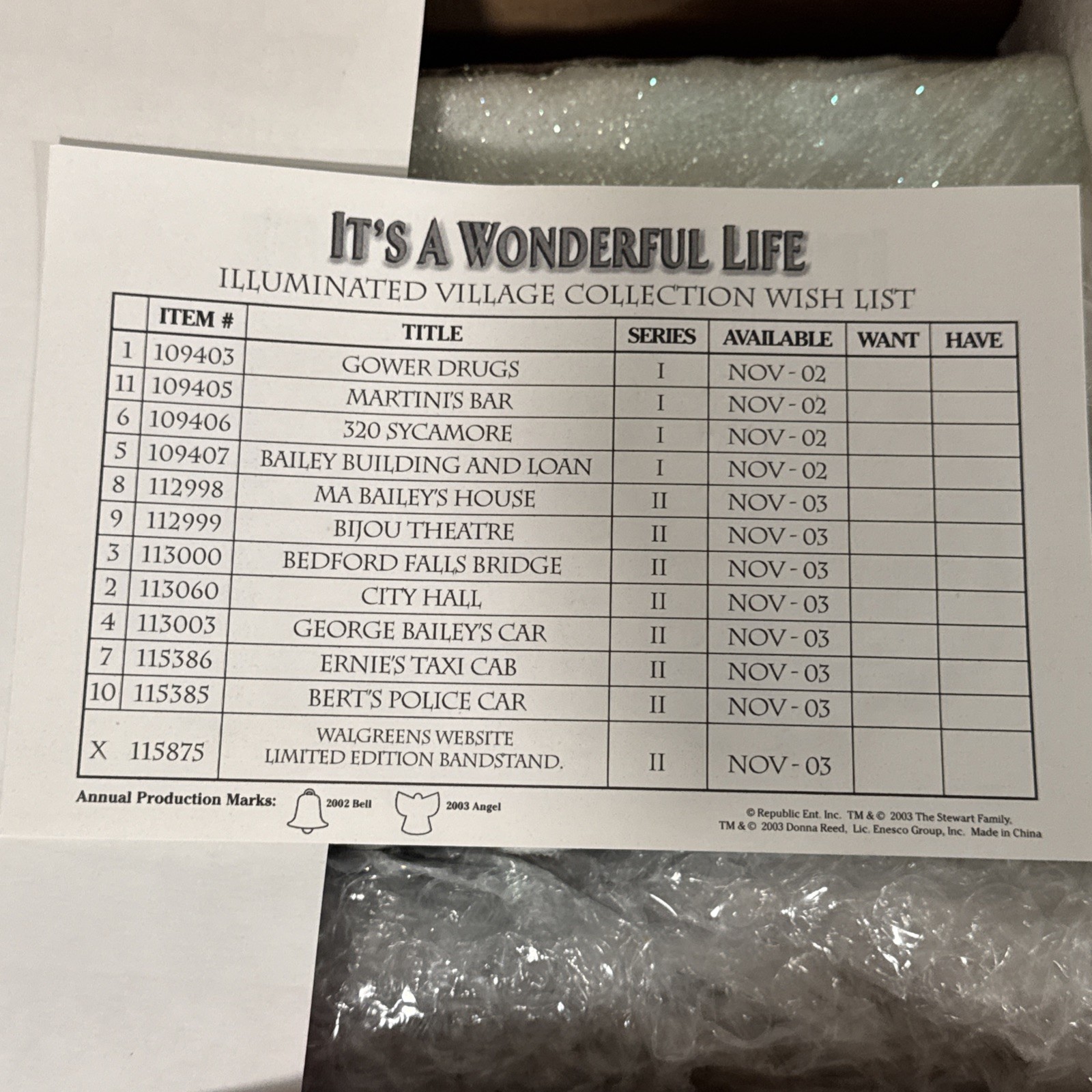 2003 BIJOU THEATRE It’s a Wonderful Life Series II ENESCO 112999 Retired NIB
