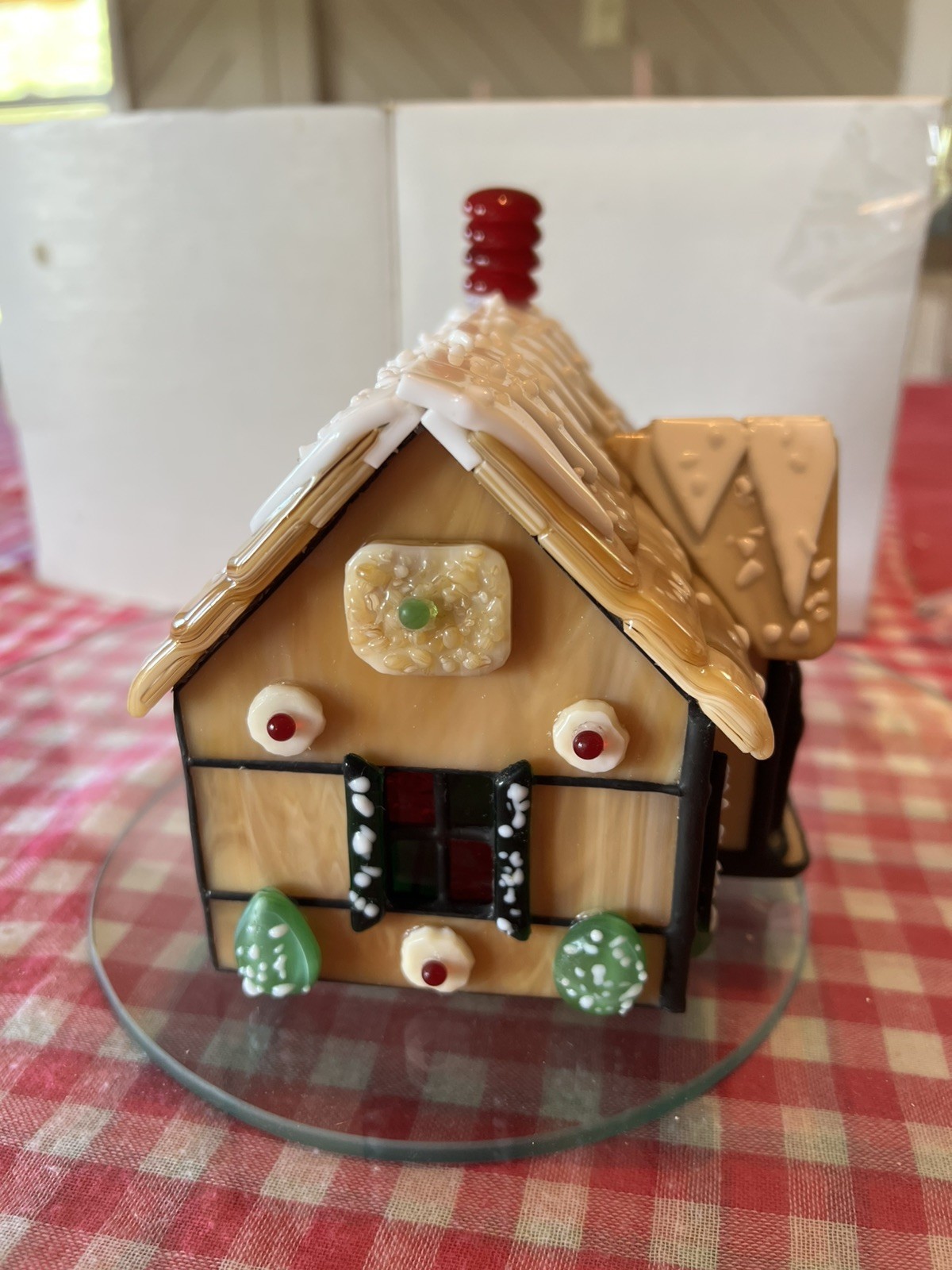 Bill Job Forma Vitrum Stained Glass Gingerbread House Woodland Village Lighted