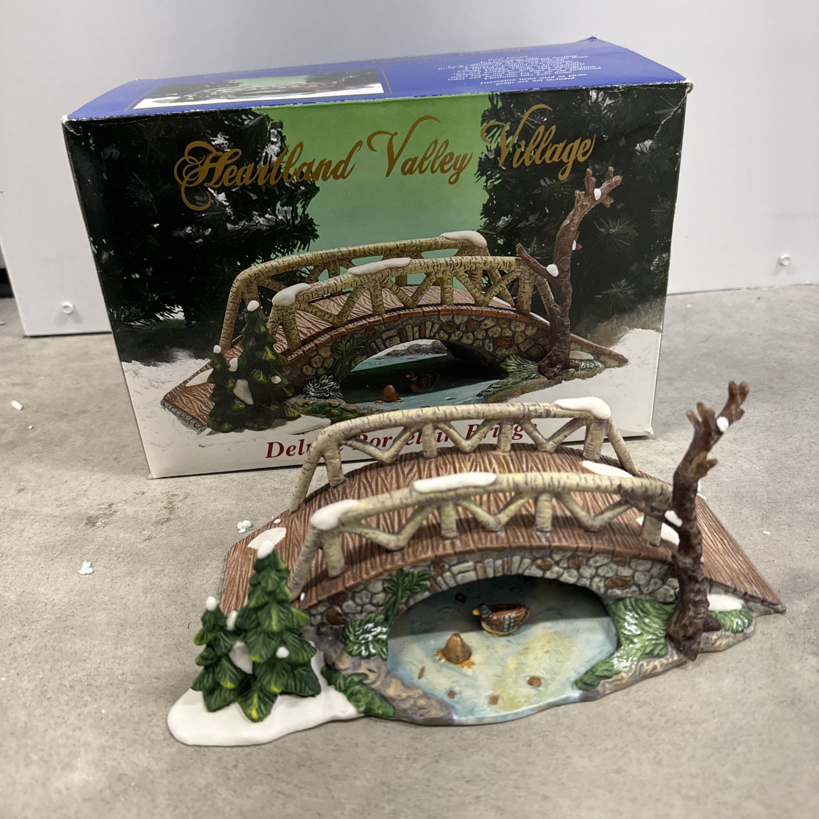 Heartland Valley Village Deluxe Porcelain Bridge • Rustic Stone Snow Scene w/Box