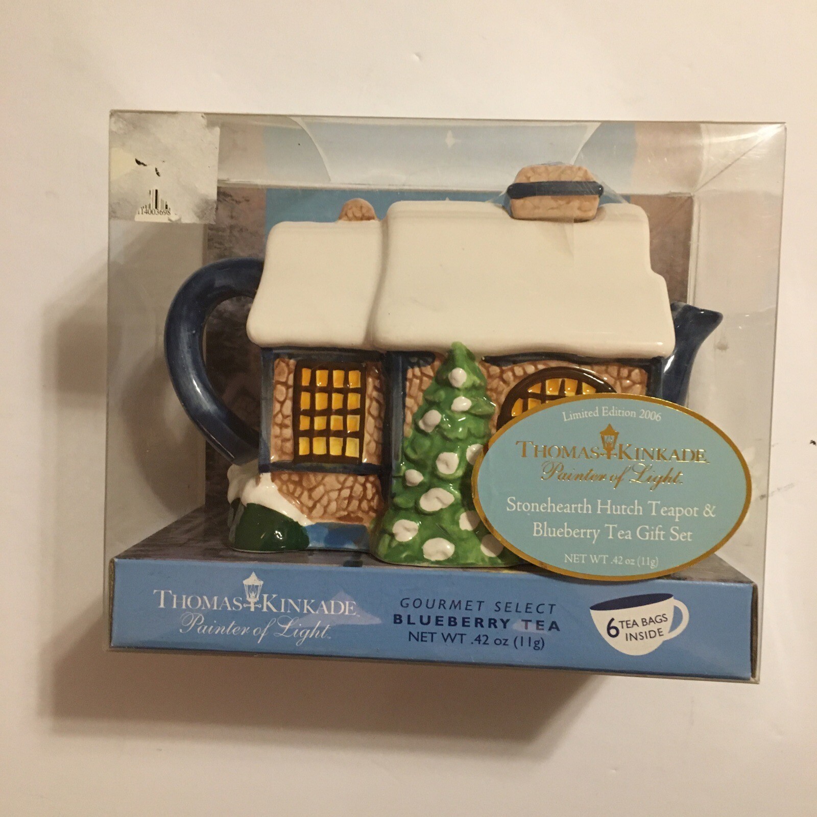 Thomas Kinkade Stonehearth Hutch Teapot & Blueberry Tea Gift Set New