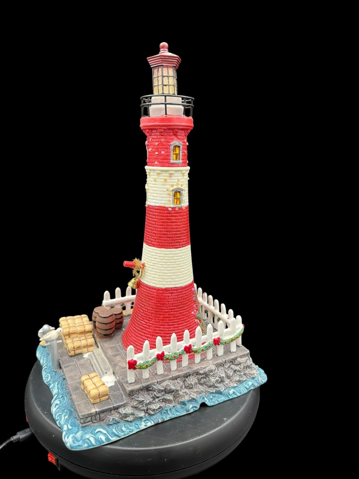 St. Nicholas Square Lighthouse Figurine Illuminated Hand Painted Christmas Decor
