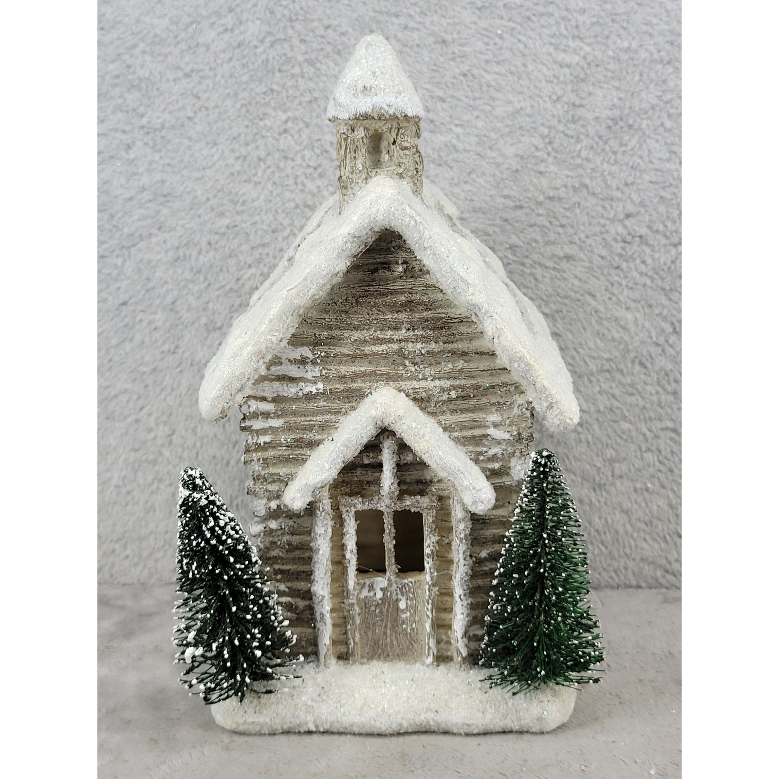 At Home Holiday Hoedown Snowy Log Cabin Church Christmas Village Decor 9.75 in
