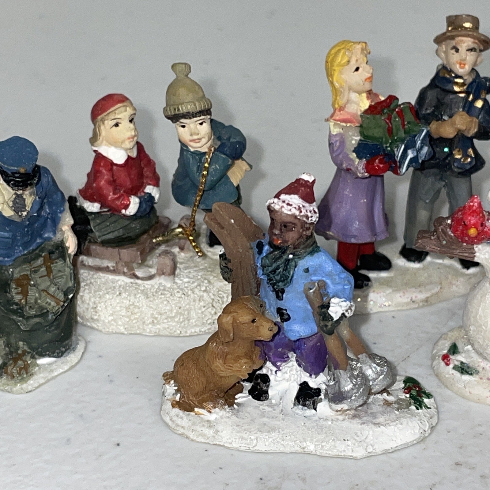 Vintage Christmas Village Figurine Lot Small Resin Village Holiday Figure Lot