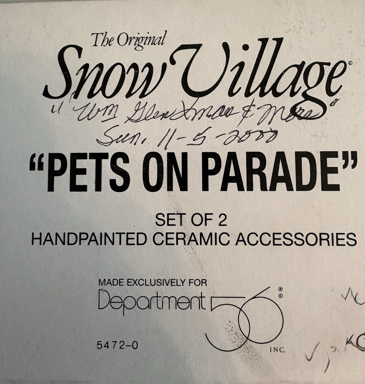 Dept 56 The Original Snow Village “PETS ON PARADE” #5472-0 Set of 2