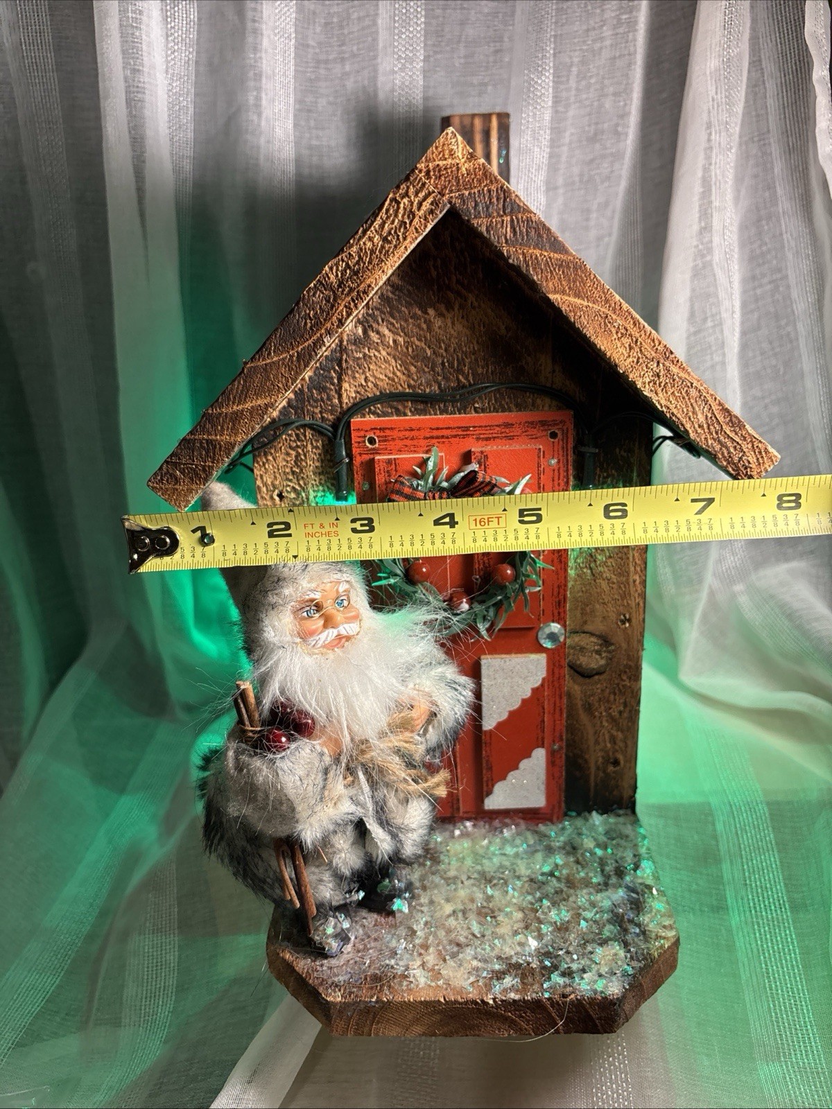 Christmas Santa Light Up House Home Wood Cabin Winter Holiday Snow Wreath