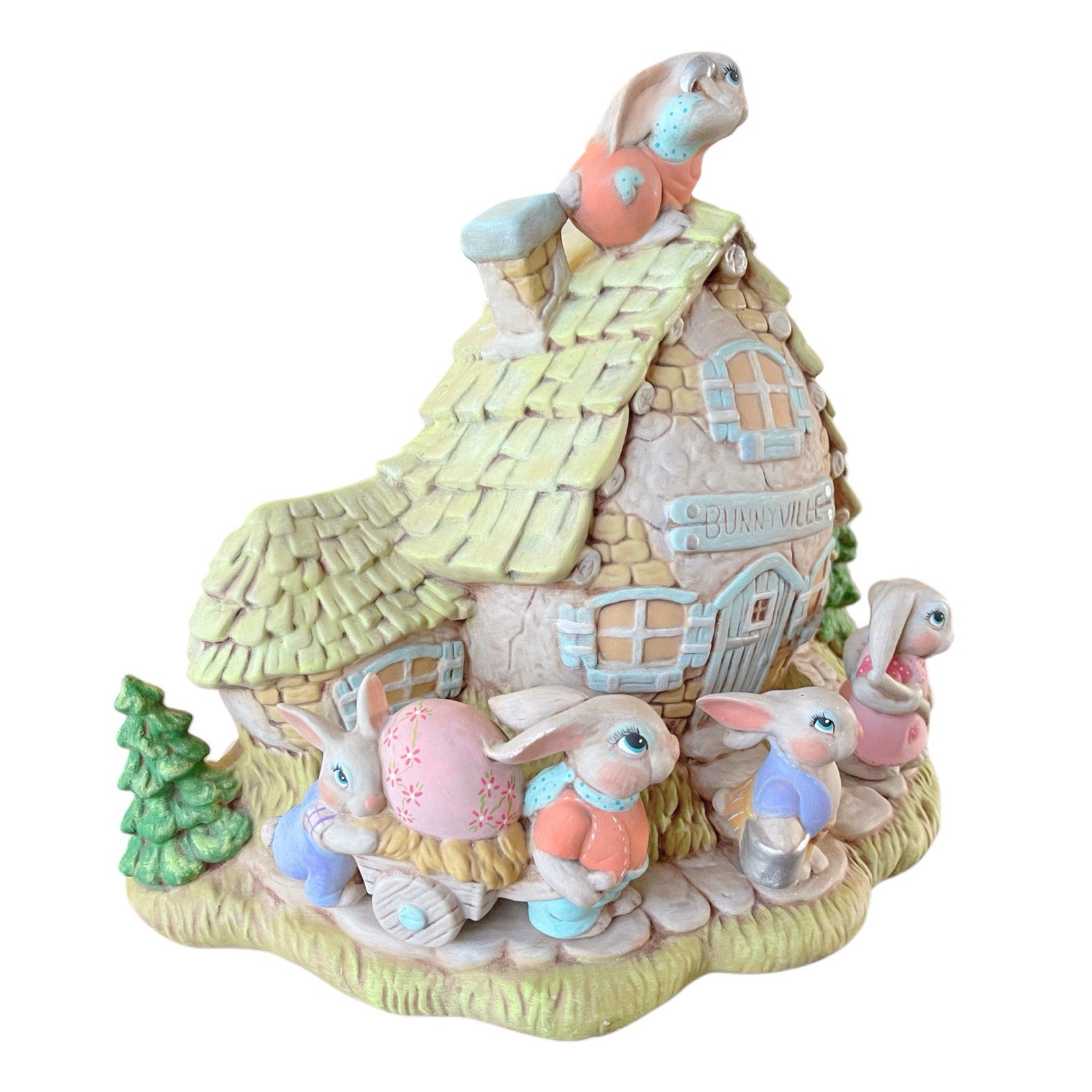 Vintage 1983 Ceramic Bunnyville Garden Cottage House 9.25 in Easter Spring Decor