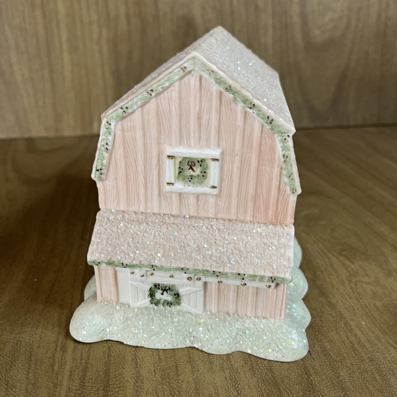 Hand Painted Ceramic Barn Silo Gazebo Christmas Village Glitter Snow Decor
