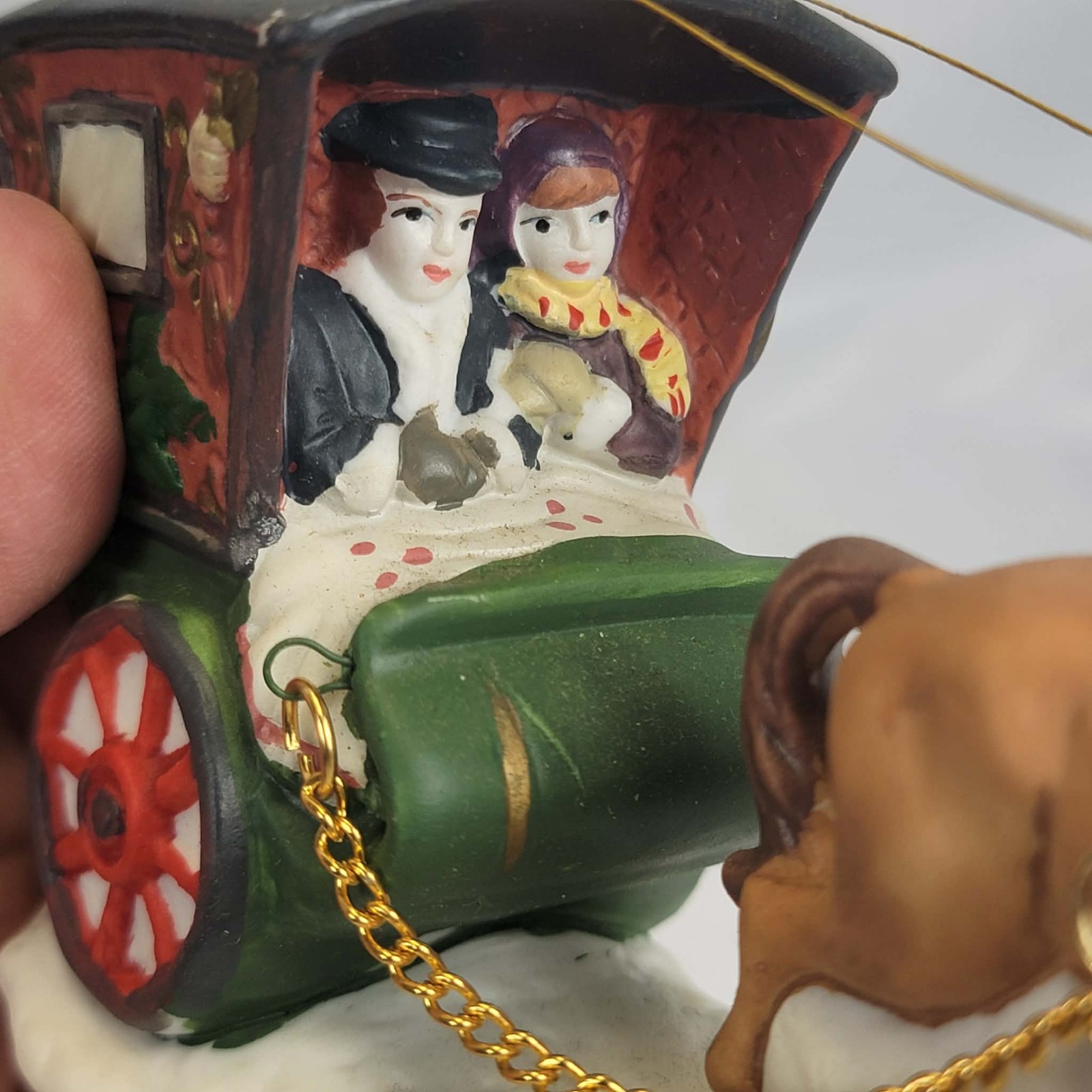 Hand Crafted Porcelain Horse Drawn Carriage Christmas Village Scene w Box