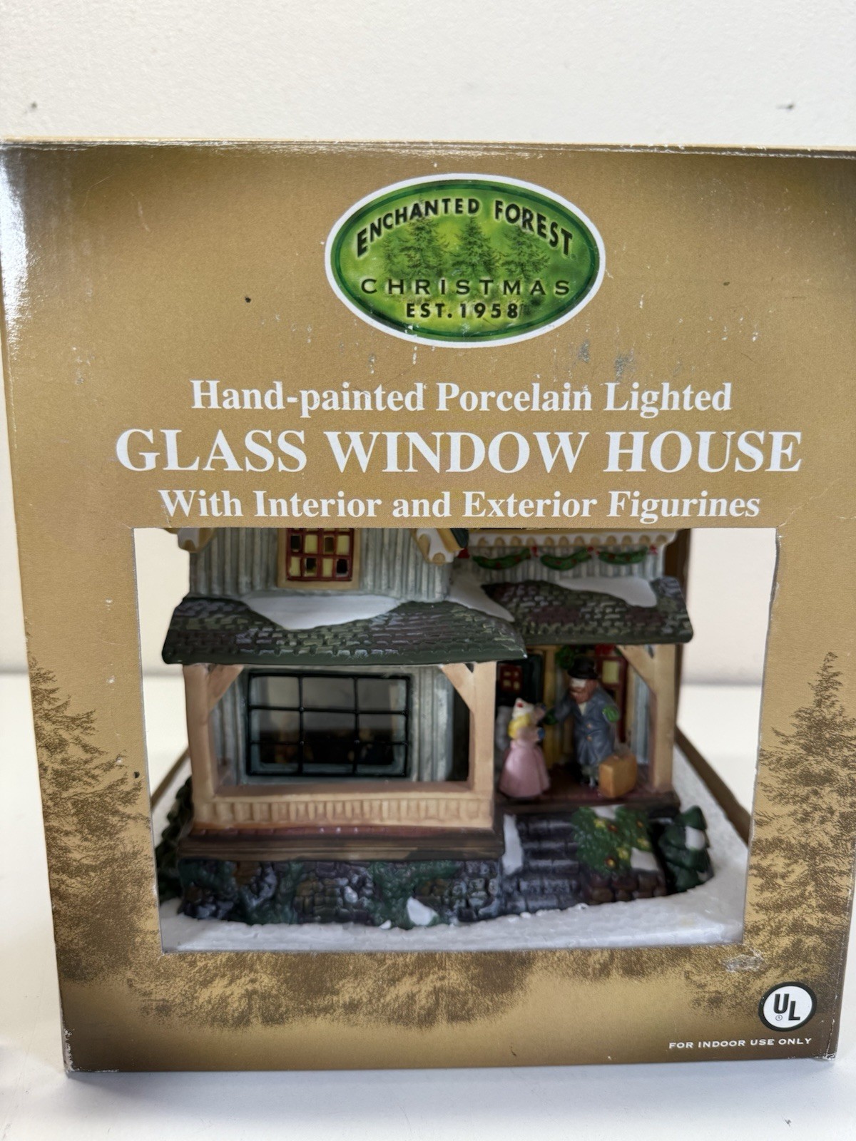 Christmas Holiday Expressions Hand-painted Porcelain Lighted Glass Window House