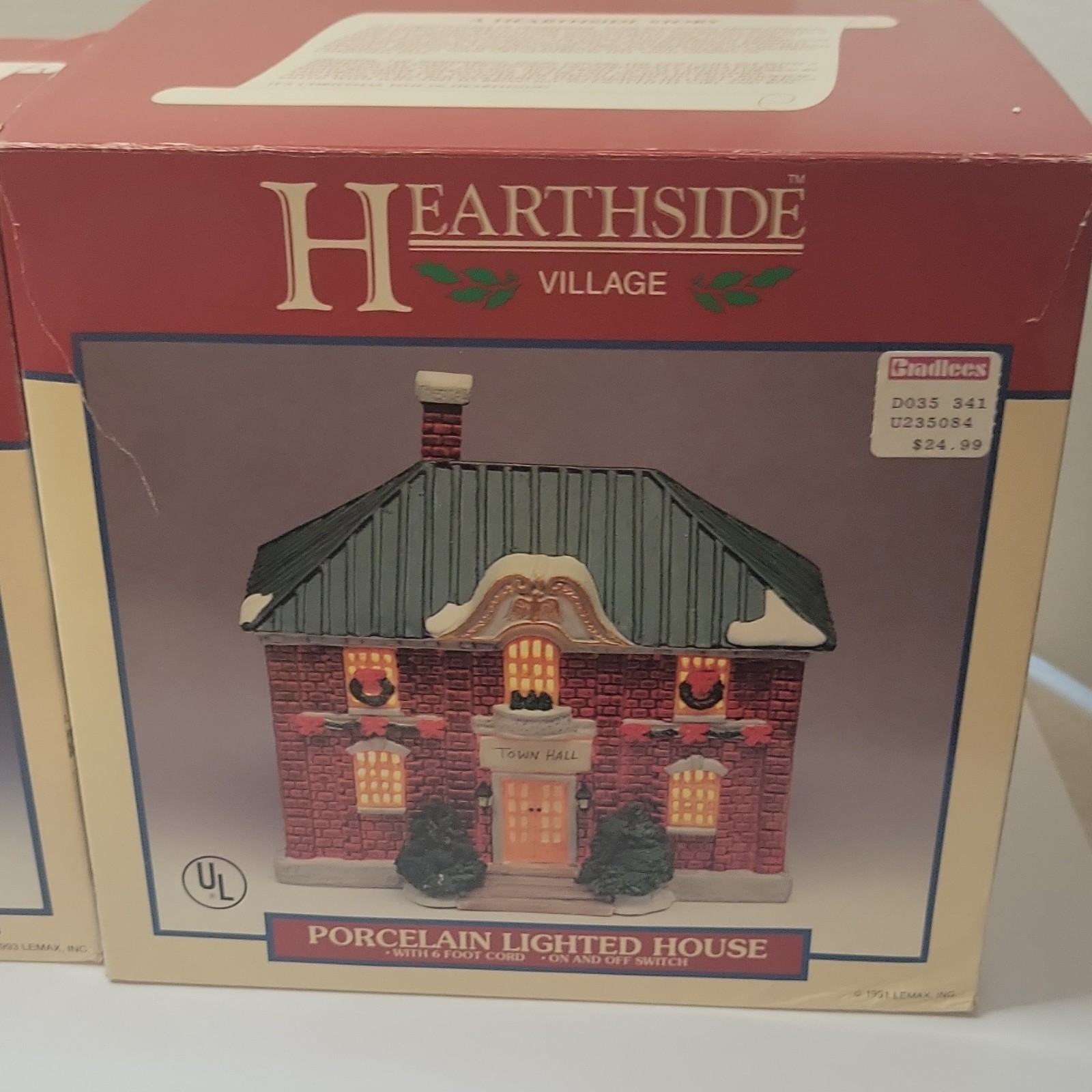 Lemax Hearthside Village Christmas Lot of 3 Porcelain Lighted Town Hall Church