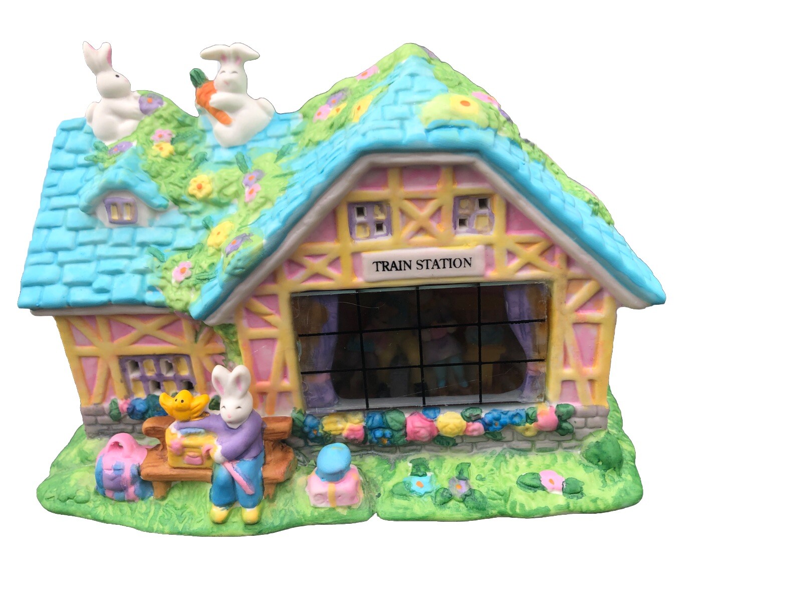 VTG Easter Village Town House Ceramic Building & Box 10 Piece Bunny No Cords