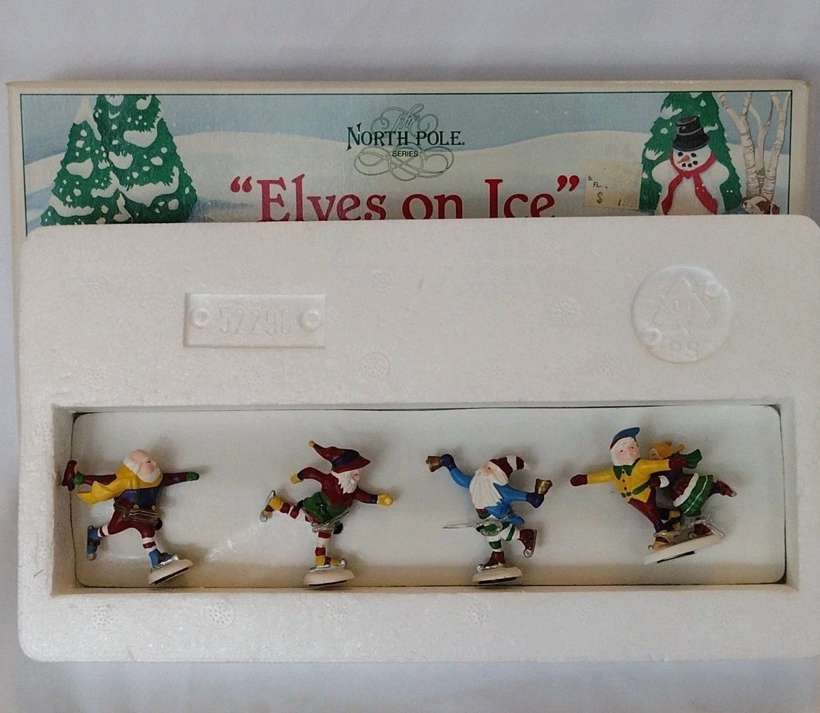 Department 56 Elves On Ice Set of 4 for Village Animated Skating Pond