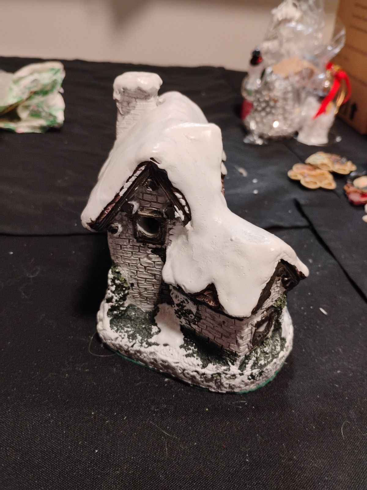 Hand Painted Cottage Charmers Lighted Snow House, Vintage Handcrafted Porcelain