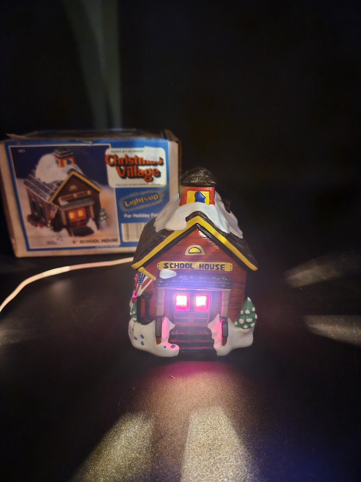 Vintage Hand Painted Christmas Village School House Lighted