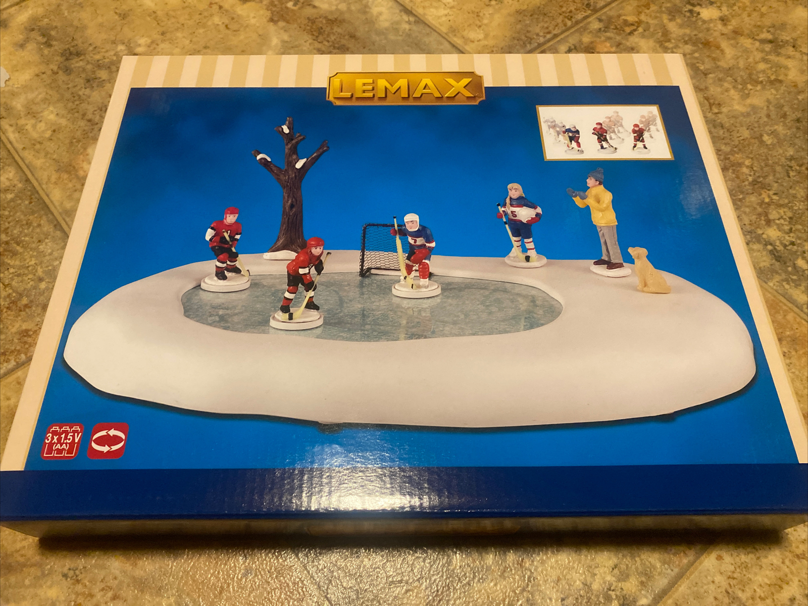 Lemax -Girls Play Hockey Too-animated Skating Pond -Holiday Village-