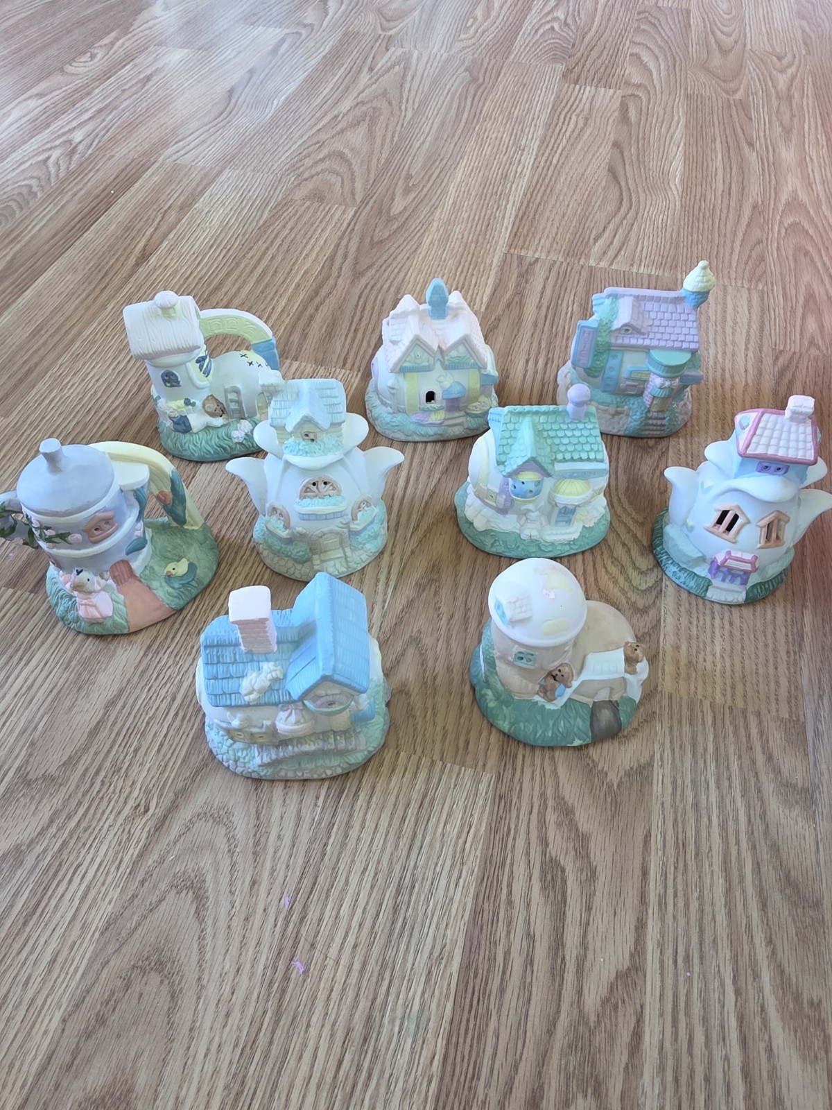 Vtg Bunny Village Set Ceramic Porcelain Miniature Houses Cottagecore Nursery