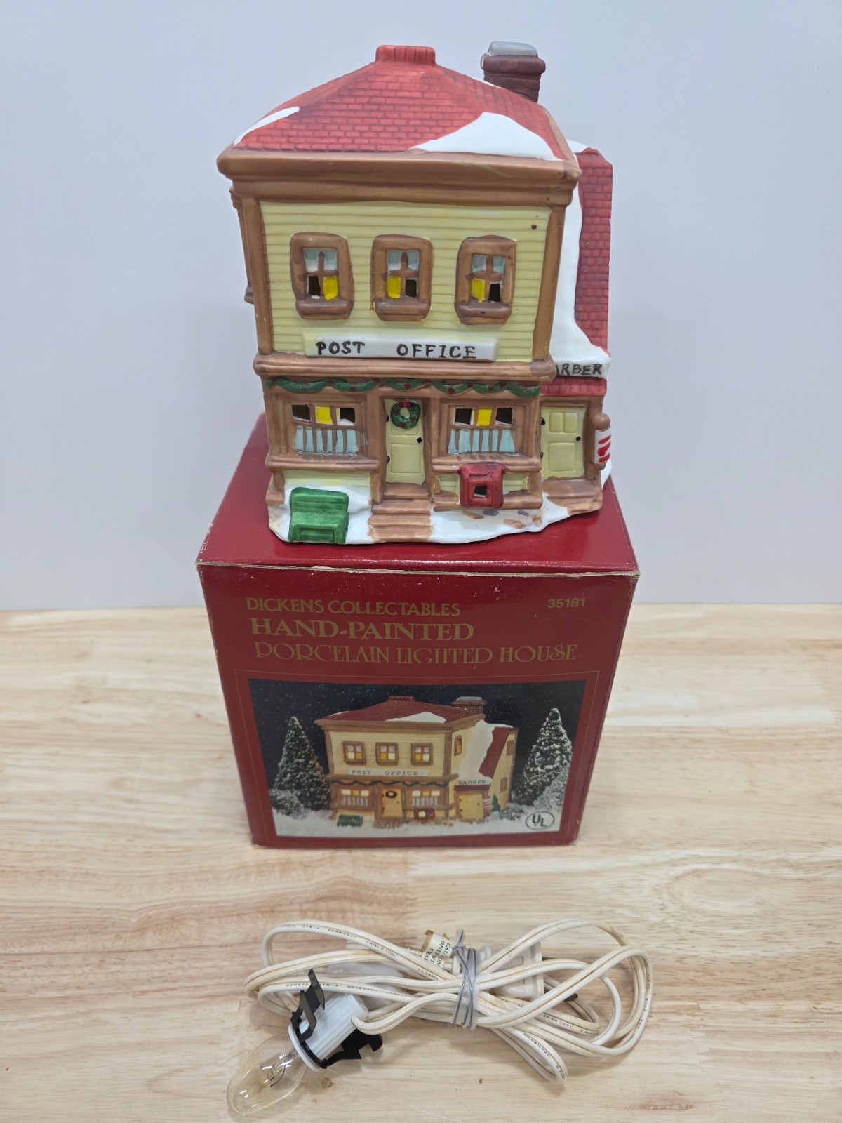 Dickens Collectables Christmas Village Post Office Barber Shop Lighted Building