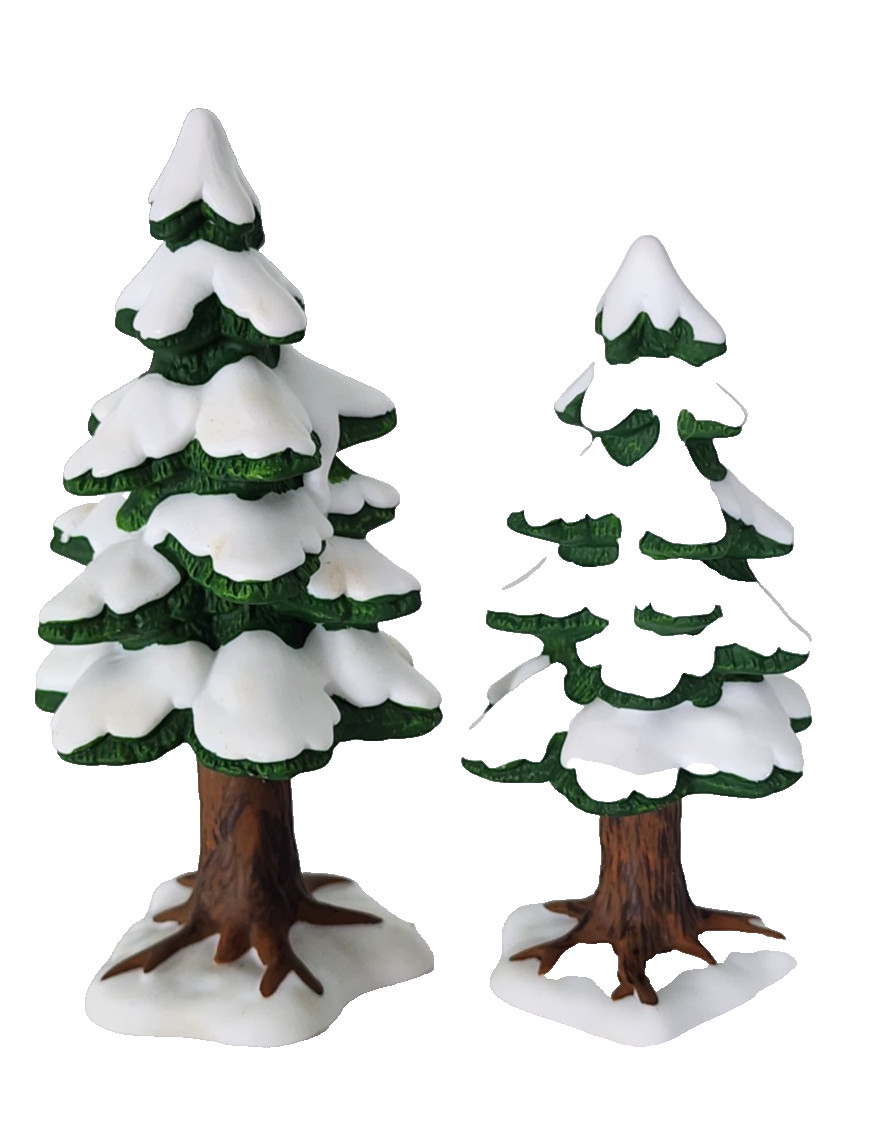 Dept 56 Village Small Porcelain Pines Set 2 Snow Trees Heritage Village 5251-5