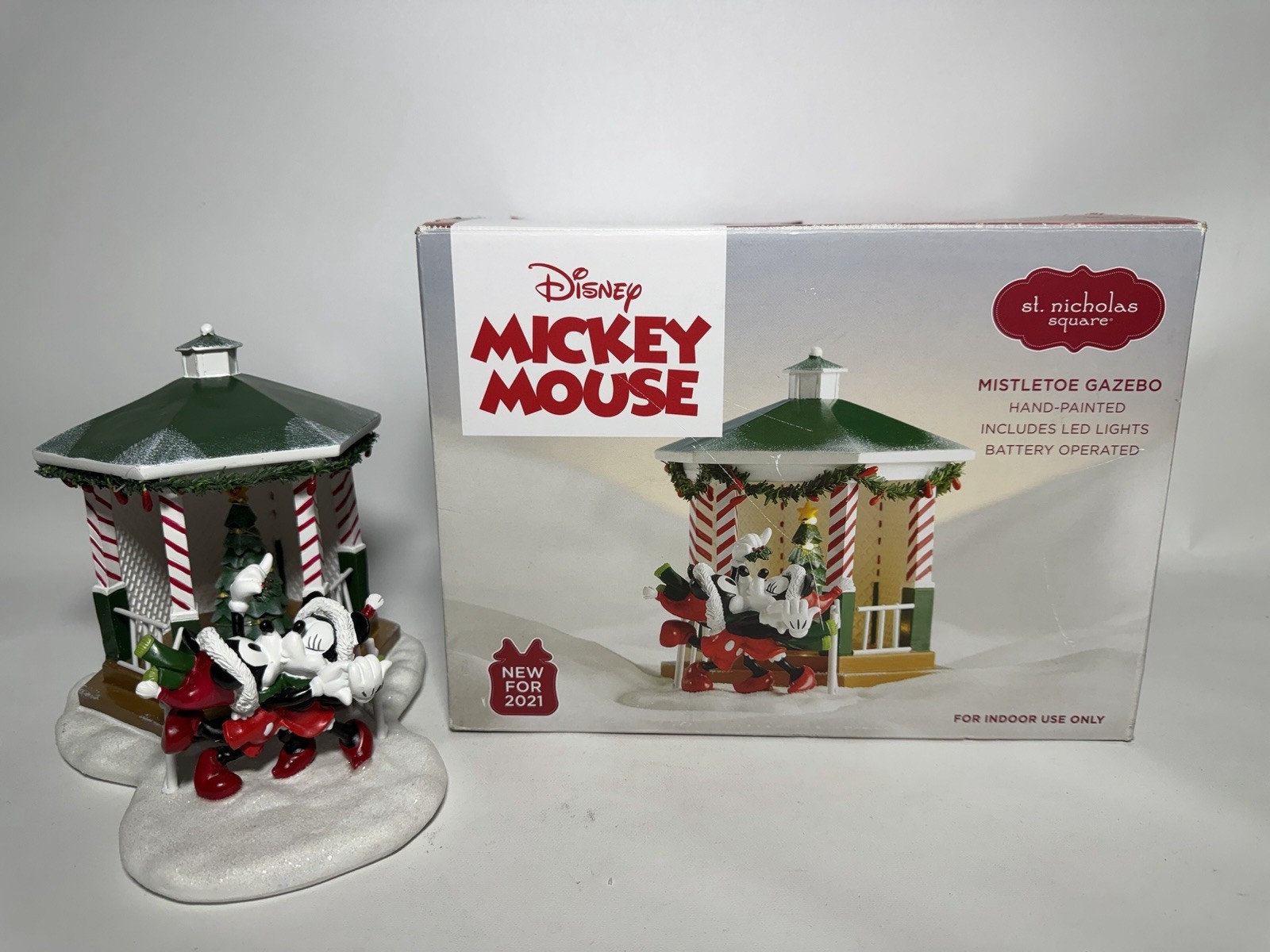 Disney Mickey Mouse St. Nicholas Square Mistletoe Gazebo Handpainted Tree Lights