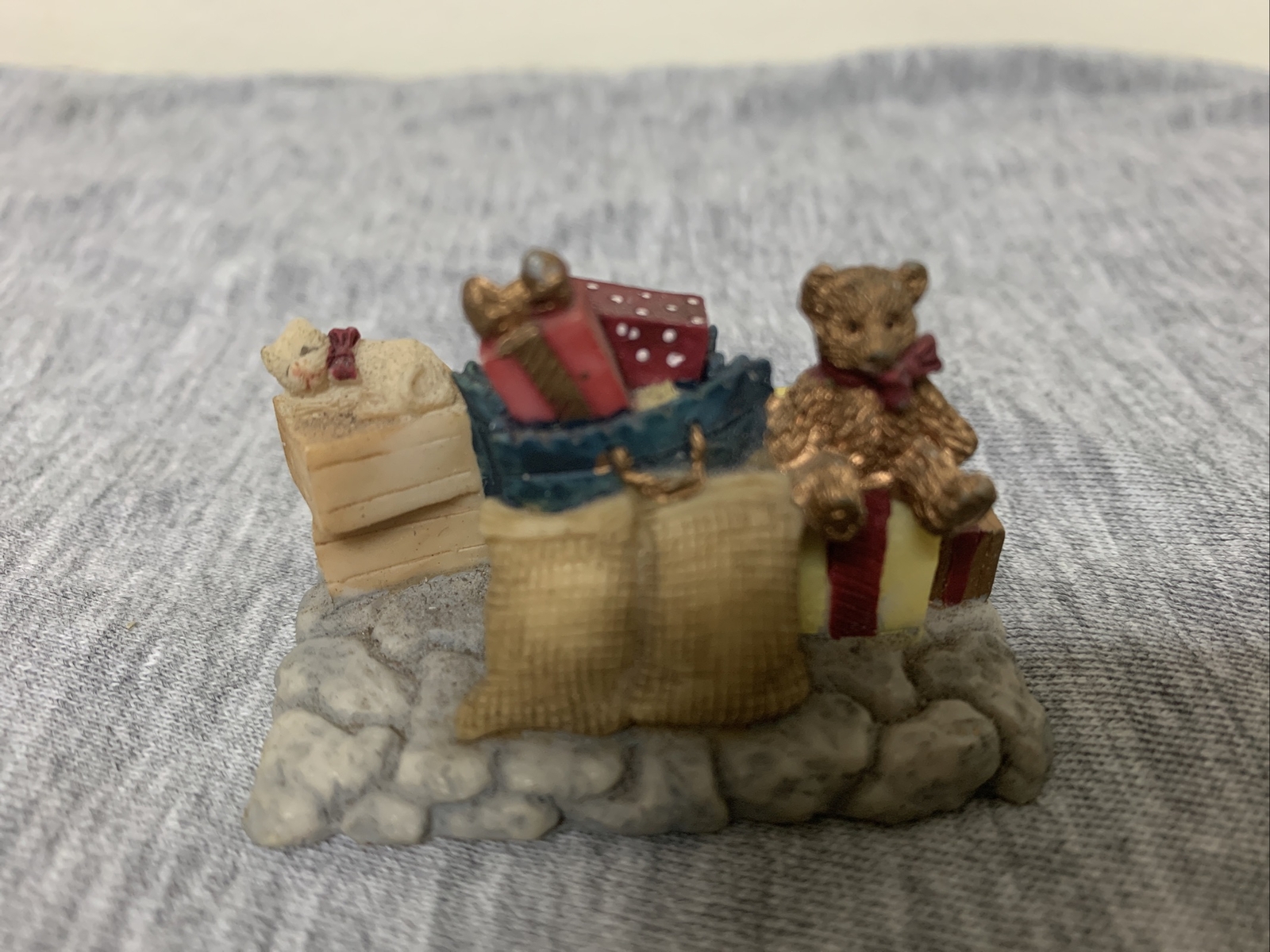Vintage Resin Christmas Village Presents Gathering Figurine