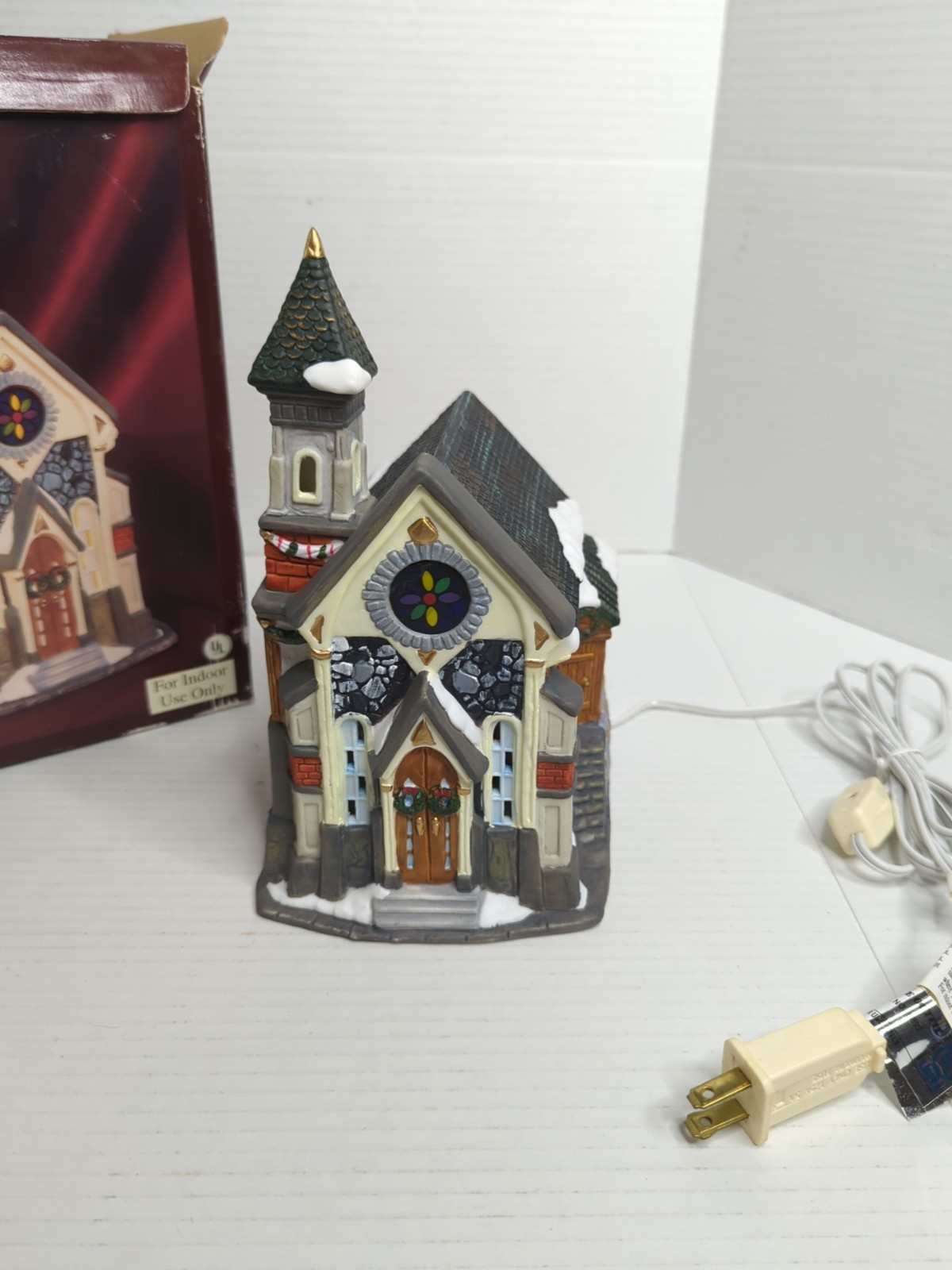 Galleria Christmas Village Church – Hand-Painted Porcelain with Light & Cord