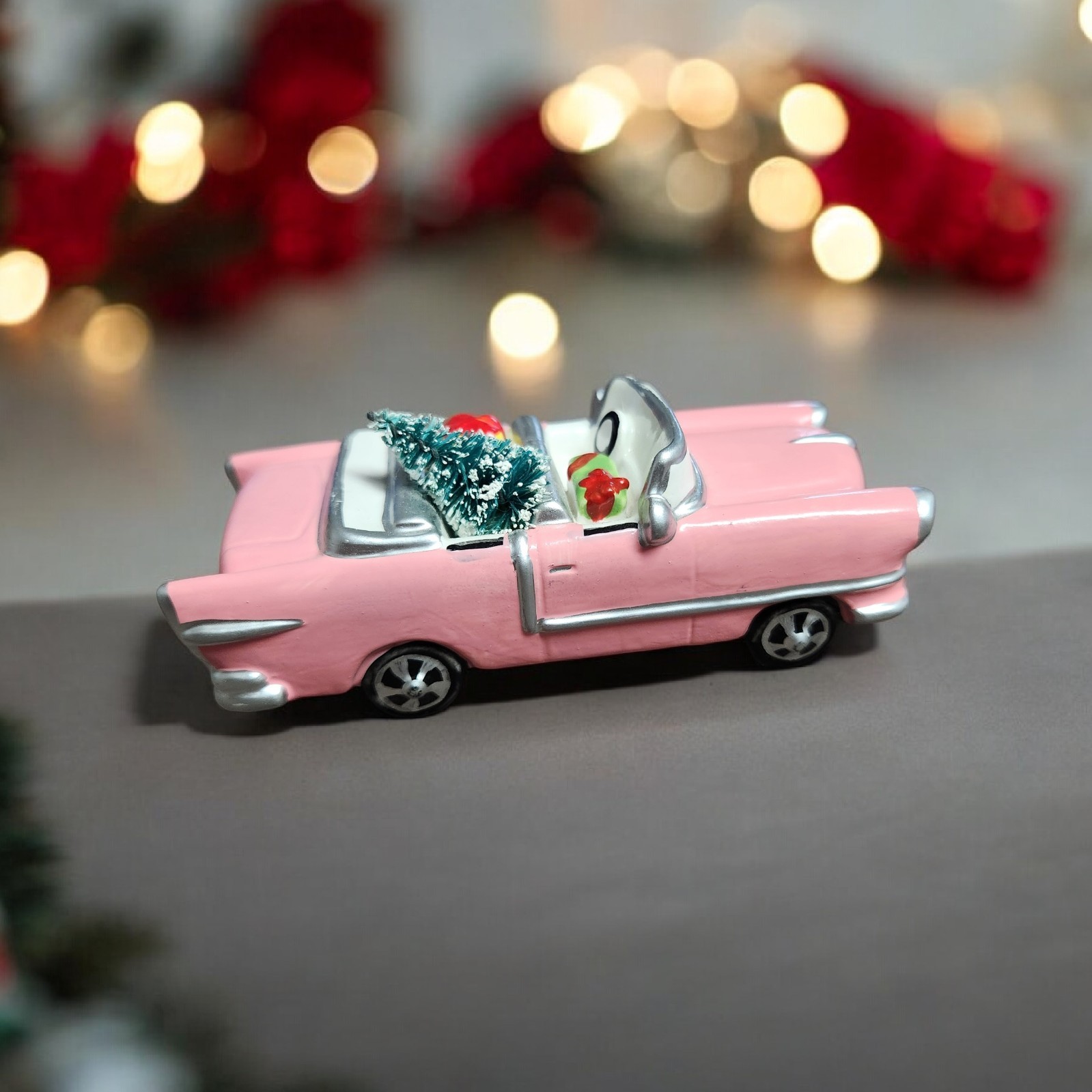 Department 56 Snow Village Pink Christmas Cadillac Ceramic Village Car Accessory