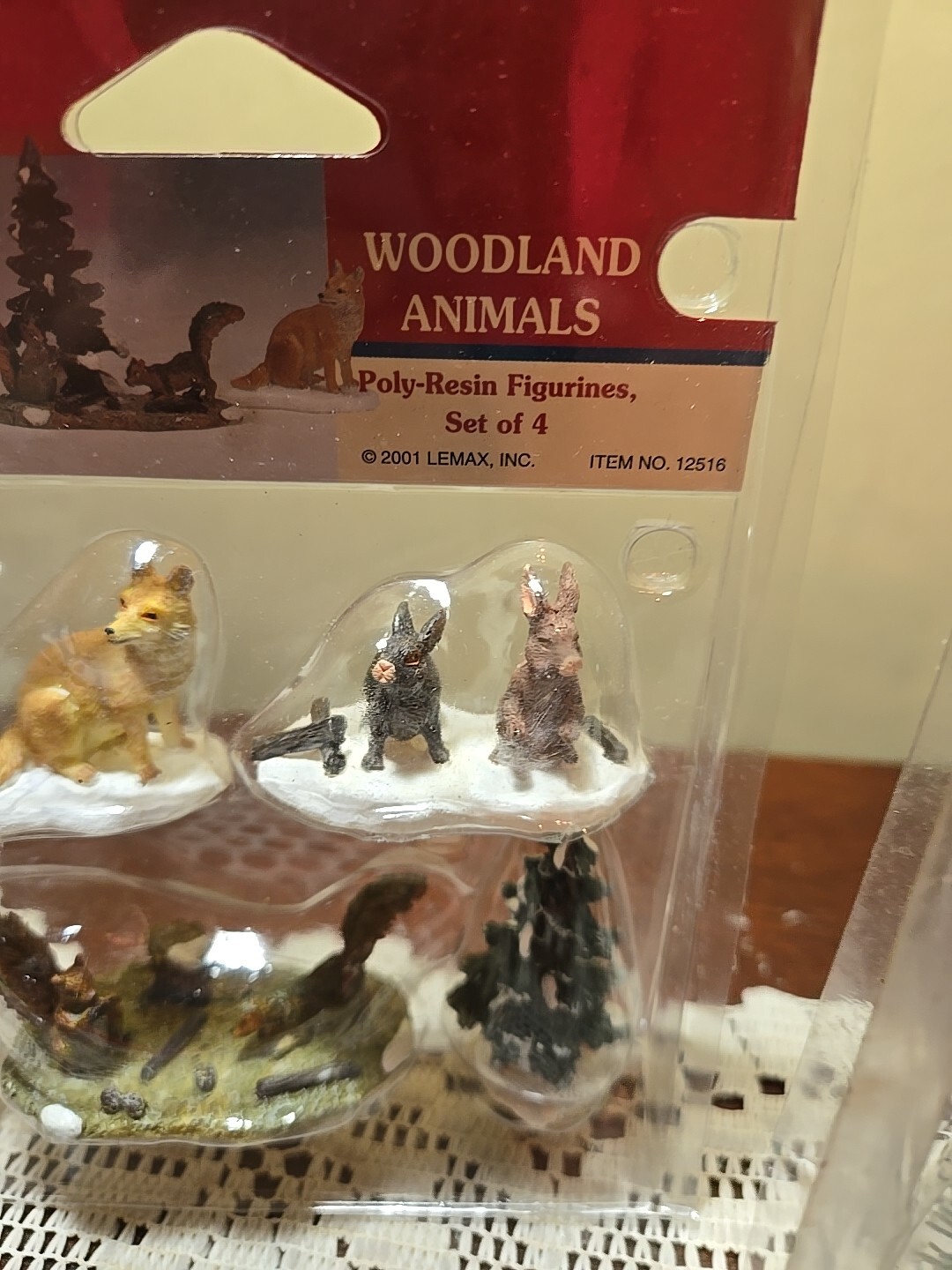 4 Lemax Village ~ Woodland Animals, Trash Bandits, 2 Park Benches, Spruce Trees